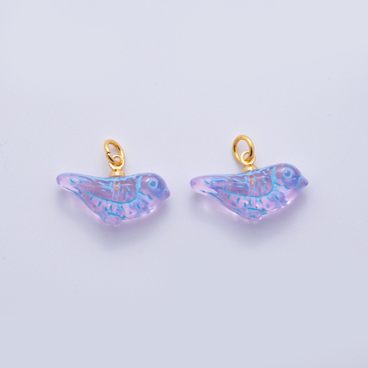 18K Gold Filled Purple Blue - Lined Bird Acrylic Drop Charm | AF704 - DLUXCA