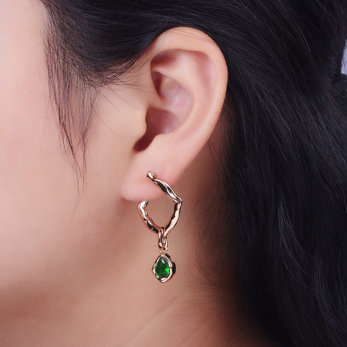 18K Gold Filled Purple, Clear, Green, Pink Teardrop CZ Rhombus Dangle Earrings | V-009 - V-010