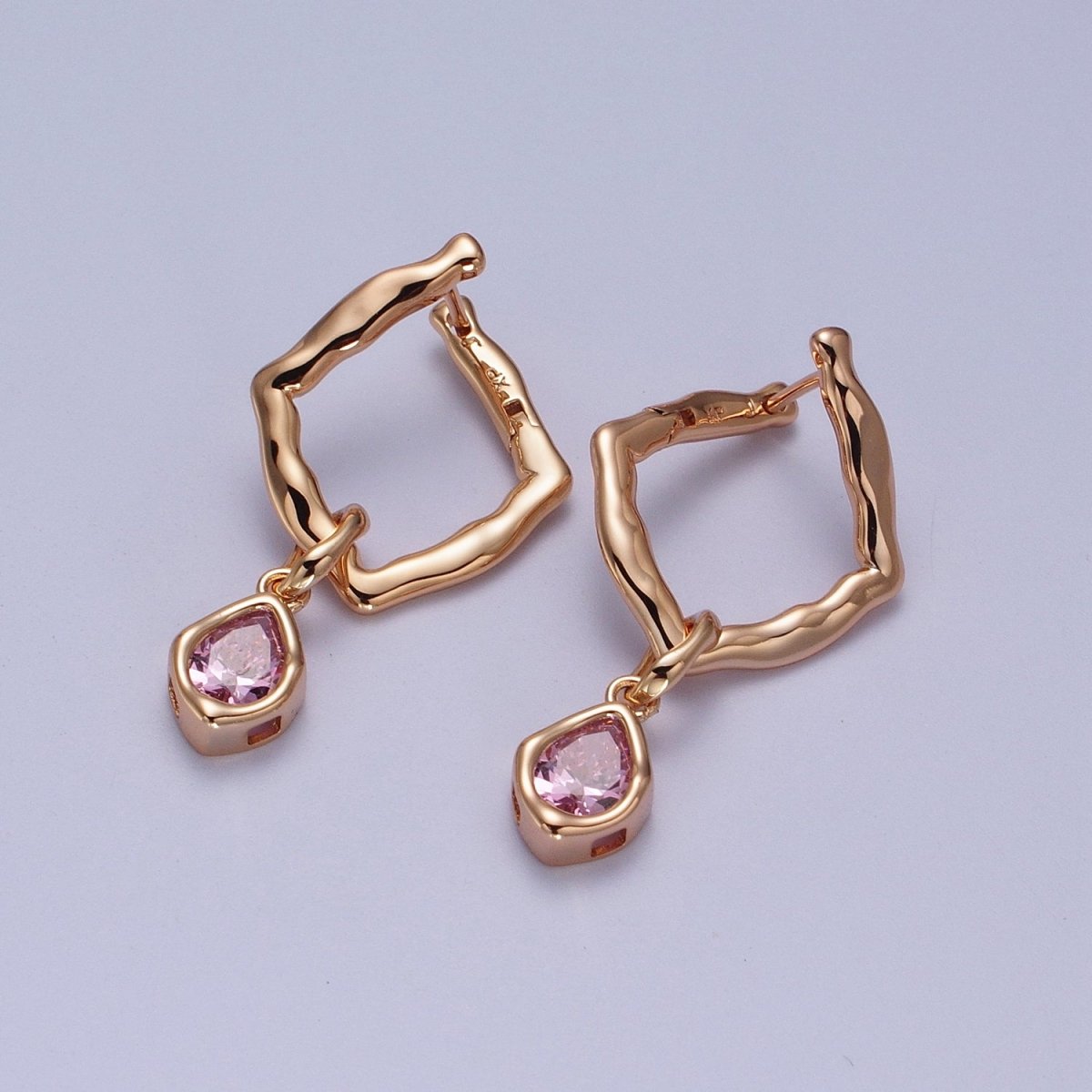 18K Gold Filled Purple, Clear, Green, Pink Teardrop CZ Rhombus Dangle Earrings | V-009 - V-010