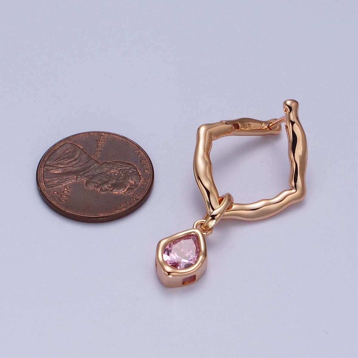 18K Gold Filled Purple, Clear, Green, Pink Teardrop CZ Rhombus Dangle Earrings | V-009 - V-010