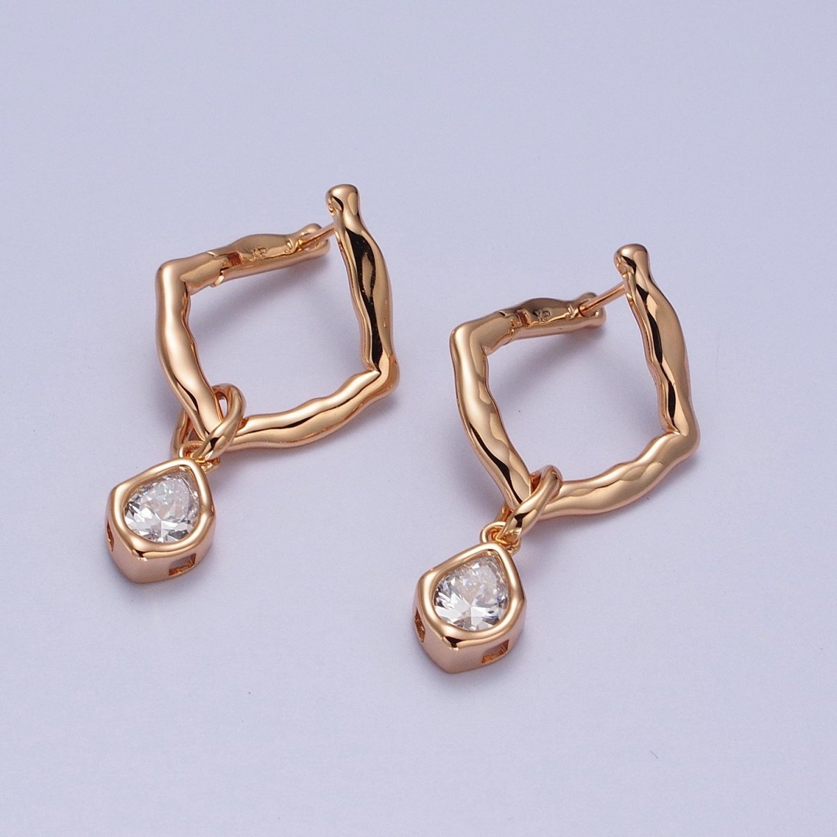 18K Gold Filled Purple, Clear, Green, Pink Teardrop CZ Rhombus Dangle Earrings | V-009 - V-010