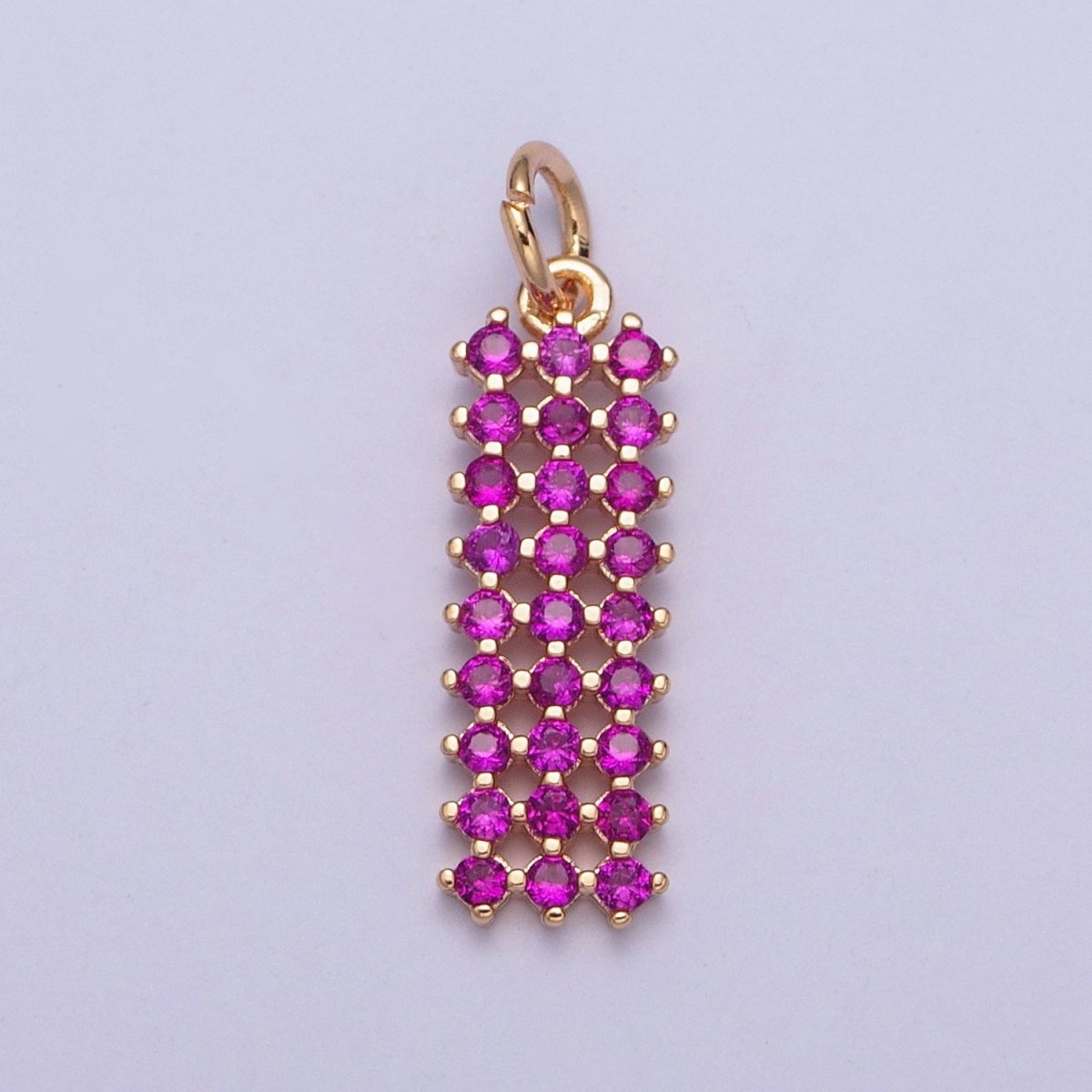 18K Gold Filled Purple, Fuchsia, Pink, Green, Blue, Clear Micro Paved CZ Rectangle Bar Charm | X-168 - X-173