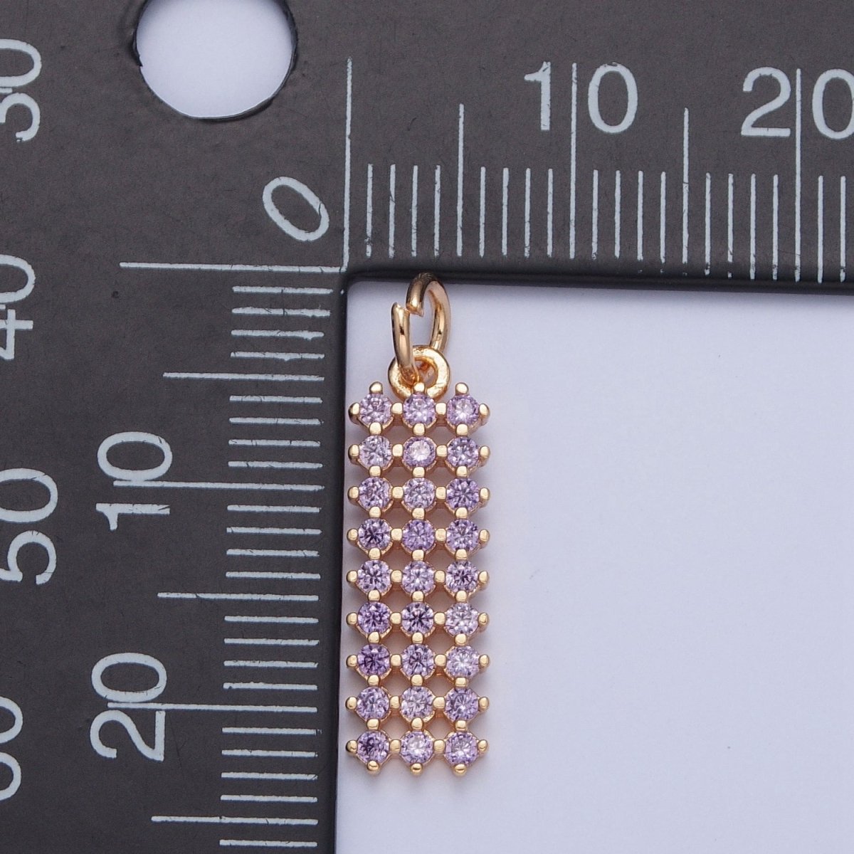 18K Gold Filled Purple, Fuchsia, Pink, Green, Blue, Clear Micro Paved CZ Rectangle Bar Charm | X-168 - X-173