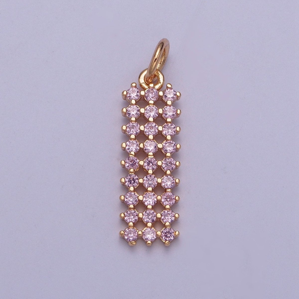 18K Gold Filled Purple, Fuchsia, Pink, Green, Blue, Clear Micro Paved CZ Rectangle Bar Charm | X-168 - X-173