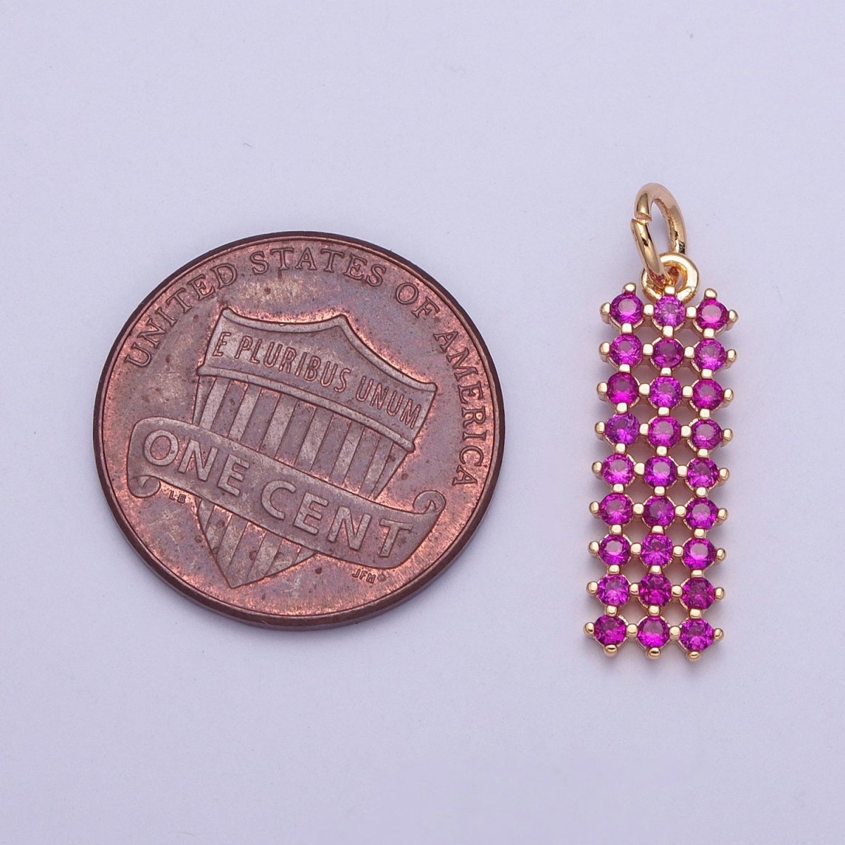 18K Gold Filled Purple, Fuchsia, Pink, Green, Blue, Clear Micro Paved CZ Rectangle Bar Charm | X-168 - X-173