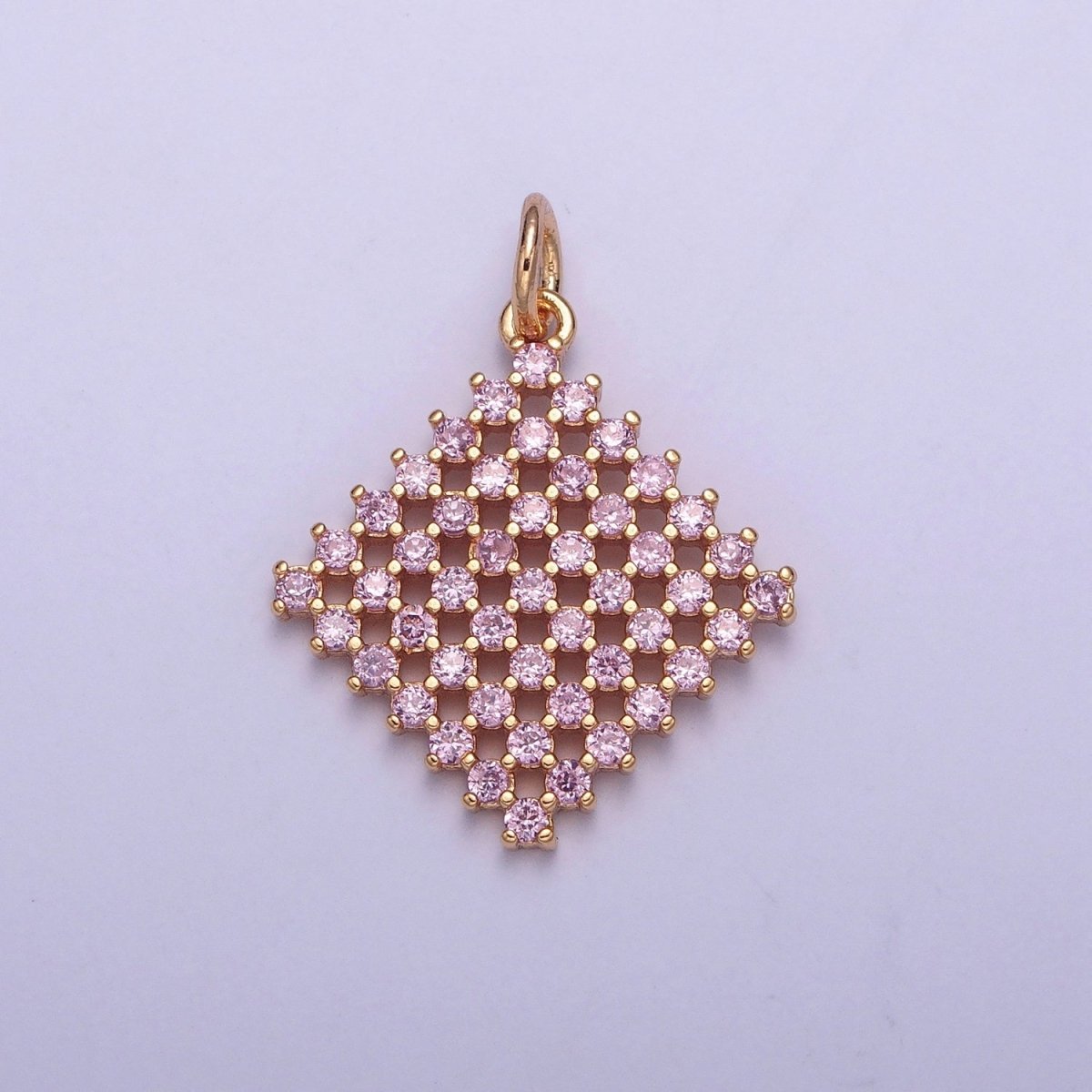 18K Gold Filled Purple, Fuchsia, Pink, Green, Blue, Clear Micro Paved CZ Rhombus Charm | X-162 - X-167