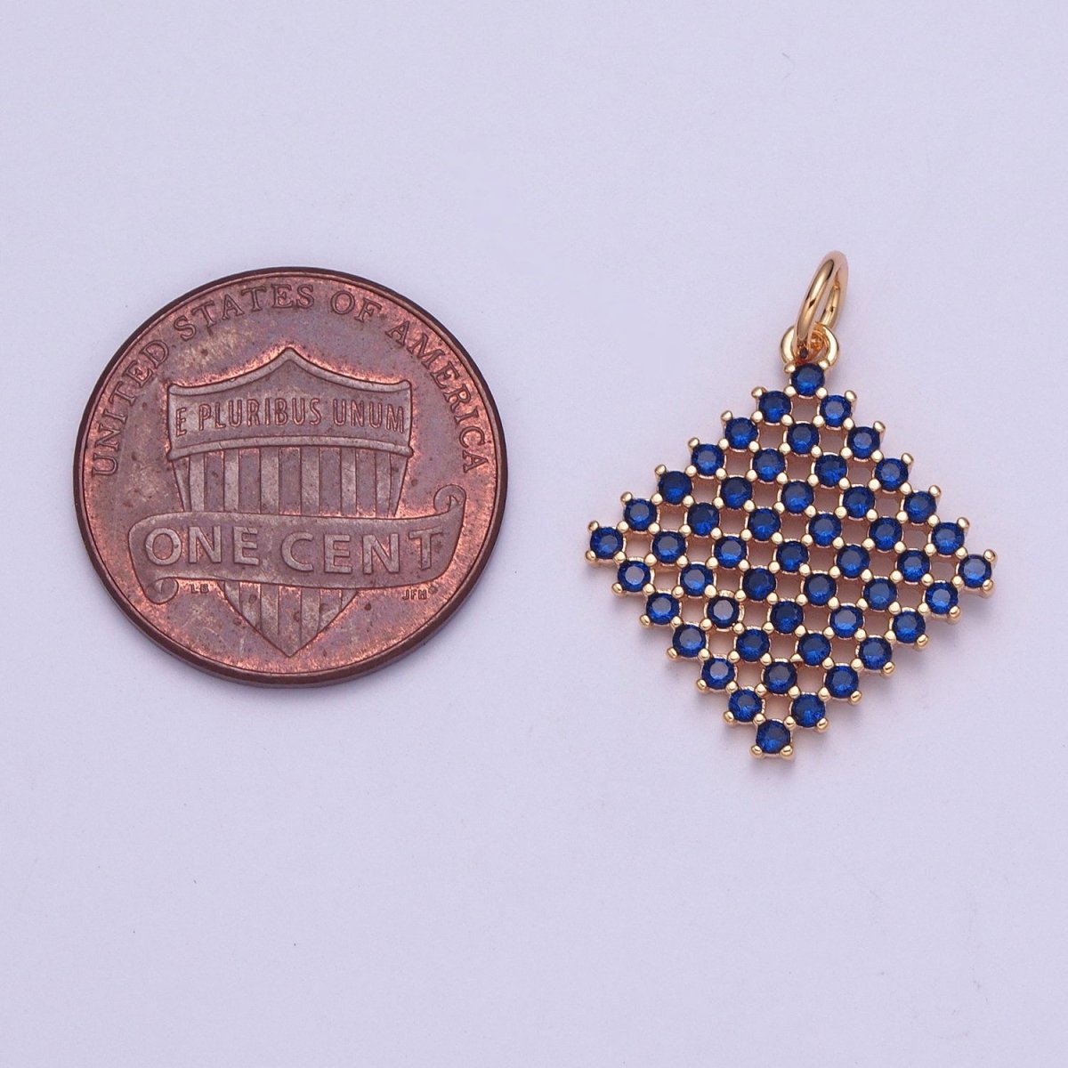 18K Gold Filled Purple, Fuchsia, Pink, Green, Blue, Clear Micro Paved CZ Rhombus Charm | X-162 - X-167