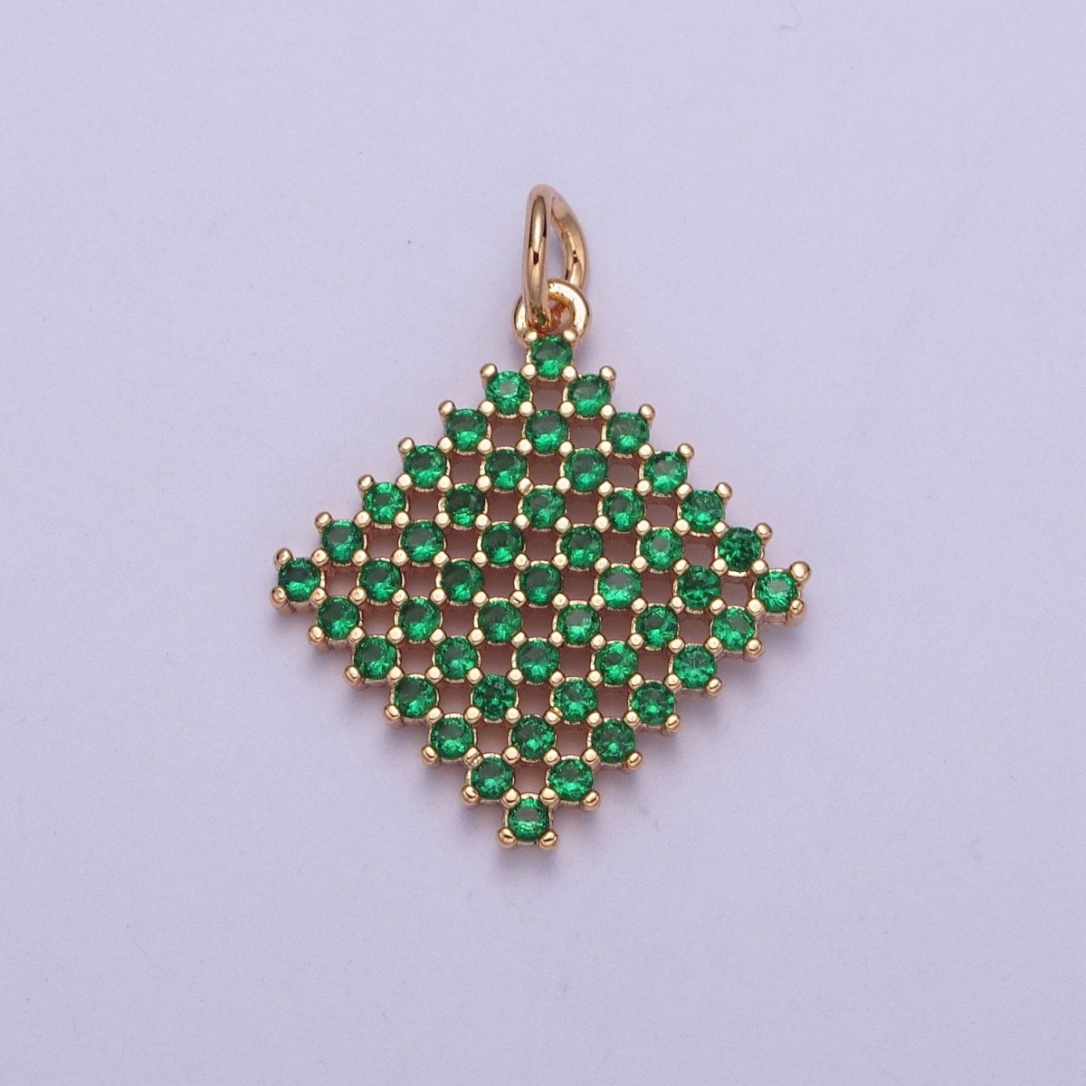 18K Gold Filled Purple, Fuchsia, Pink, Green, Blue, Clear Micro Paved CZ Rhombus Charm | X-162 - X-167