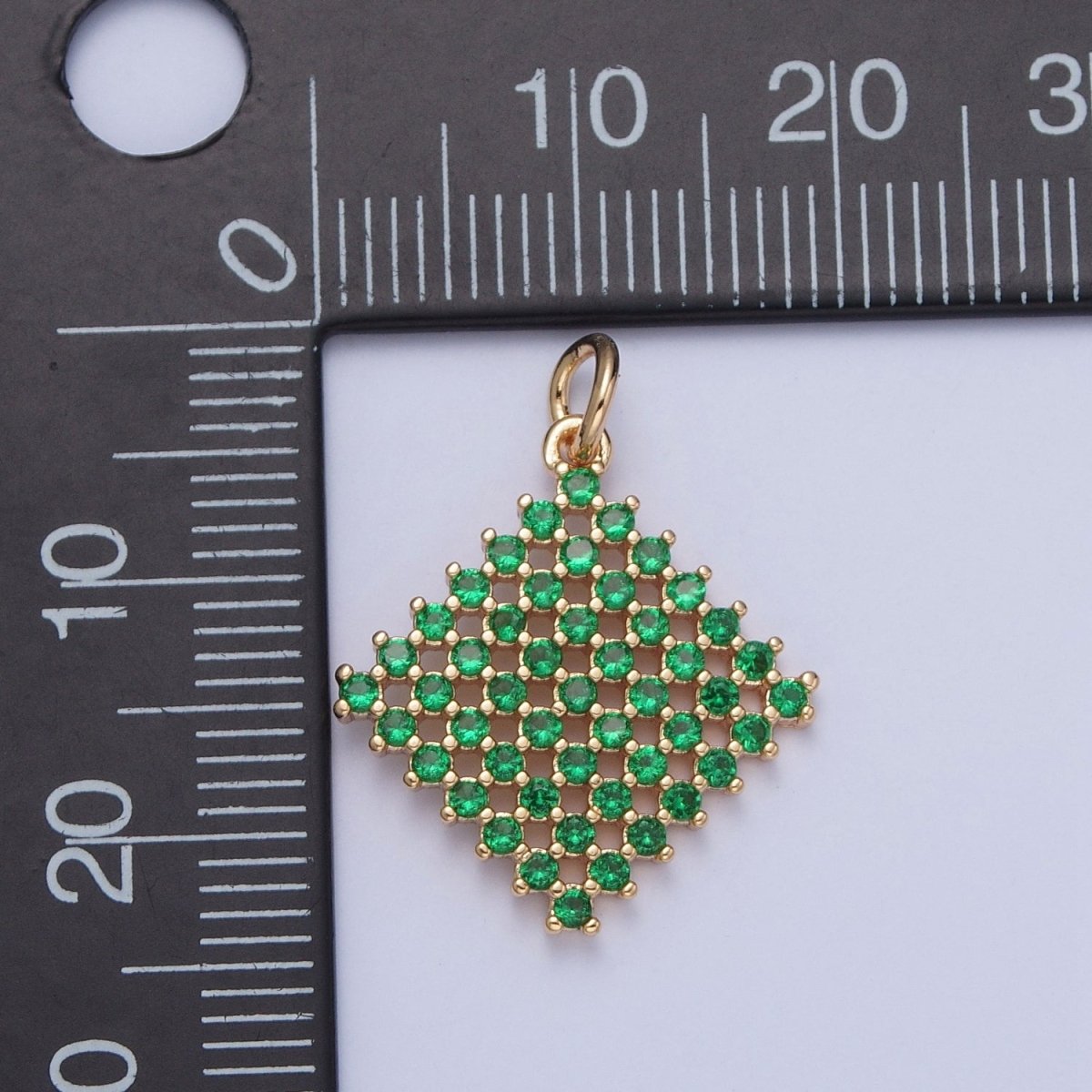 18K Gold Filled Purple, Fuchsia, Pink, Green, Blue, Clear Micro Paved CZ Rhombus Charm | X-162 - X-167