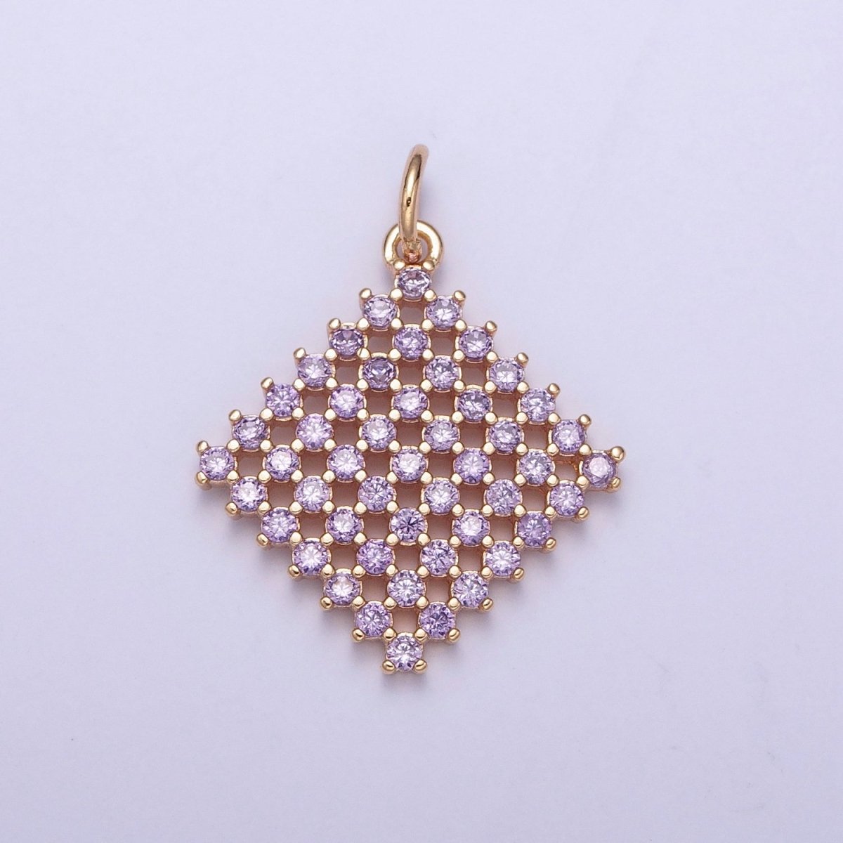 18K Gold Filled Purple, Fuchsia, Pink, Green, Blue, Clear Micro Paved CZ Rhombus Charm | X-162 - X-167