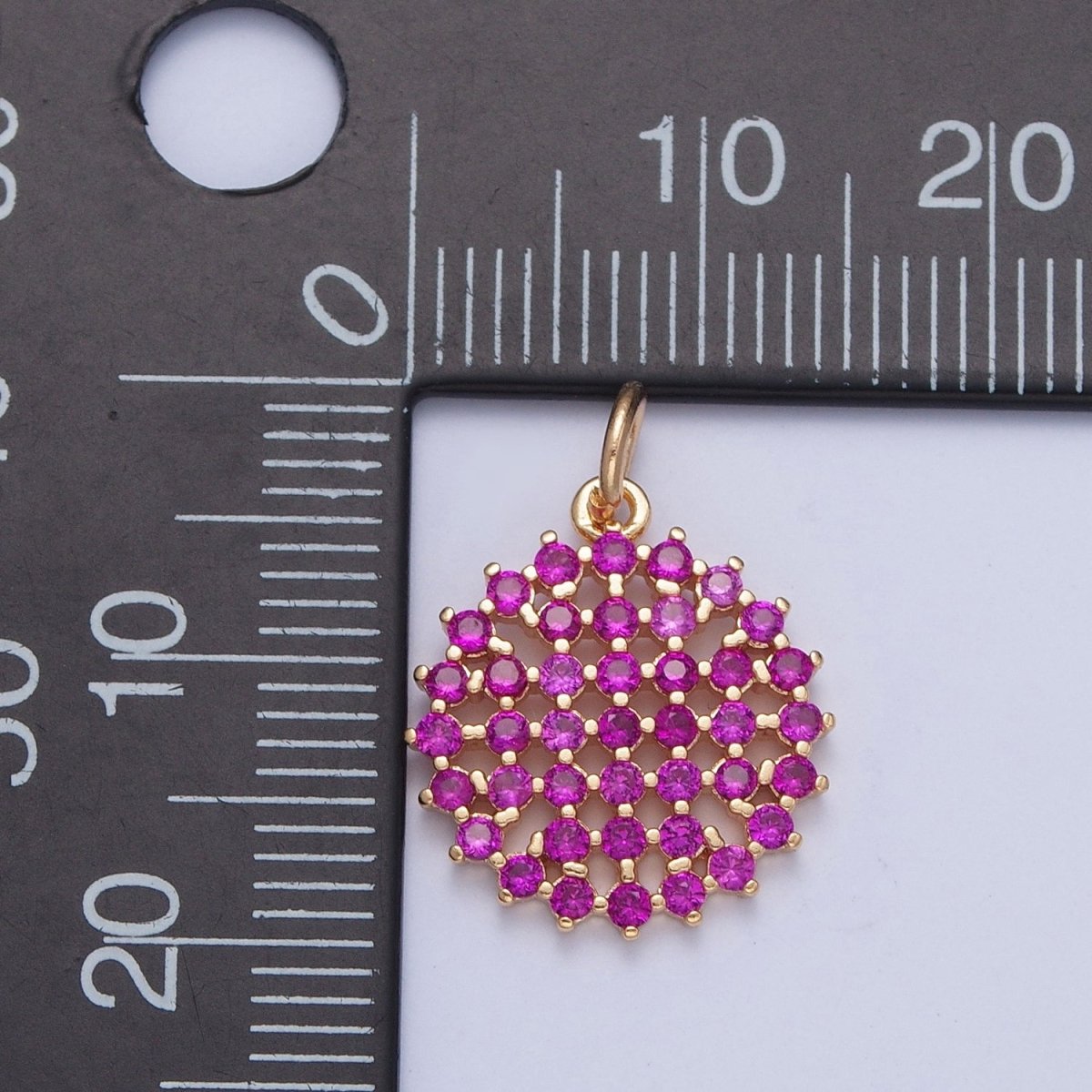 18K Gold Filled Purple, Fuchsia, Pink, Green, Blue, Clear Micro Paved CZ Round Circle Charm | X-156 - X-161
