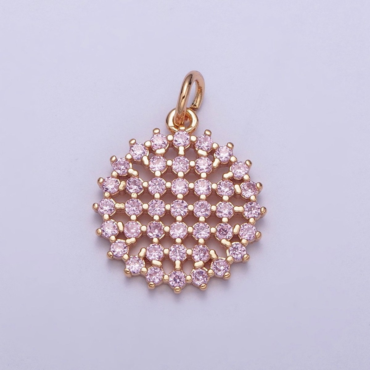 18K Gold Filled Purple, Fuchsia, Pink, Green, Blue, Clear Micro Paved CZ Round Circle Charm | X-156 - X-161