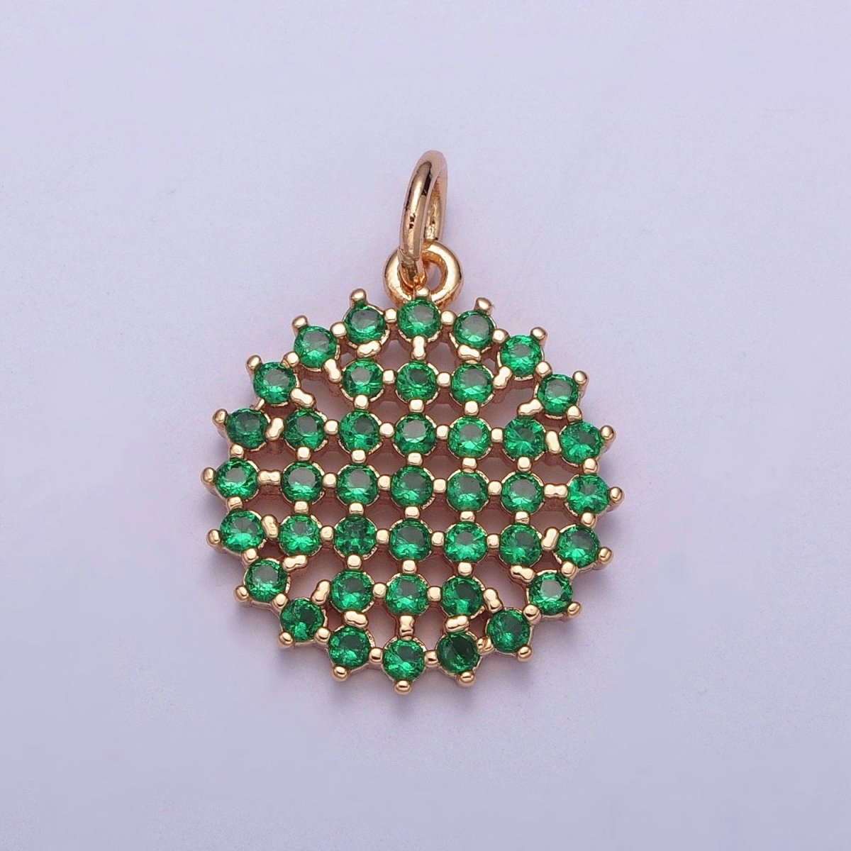 18K Gold Filled Purple, Fuchsia, Pink, Green, Blue, Clear Micro Paved CZ Round Circle Charm | X-156 - X-161