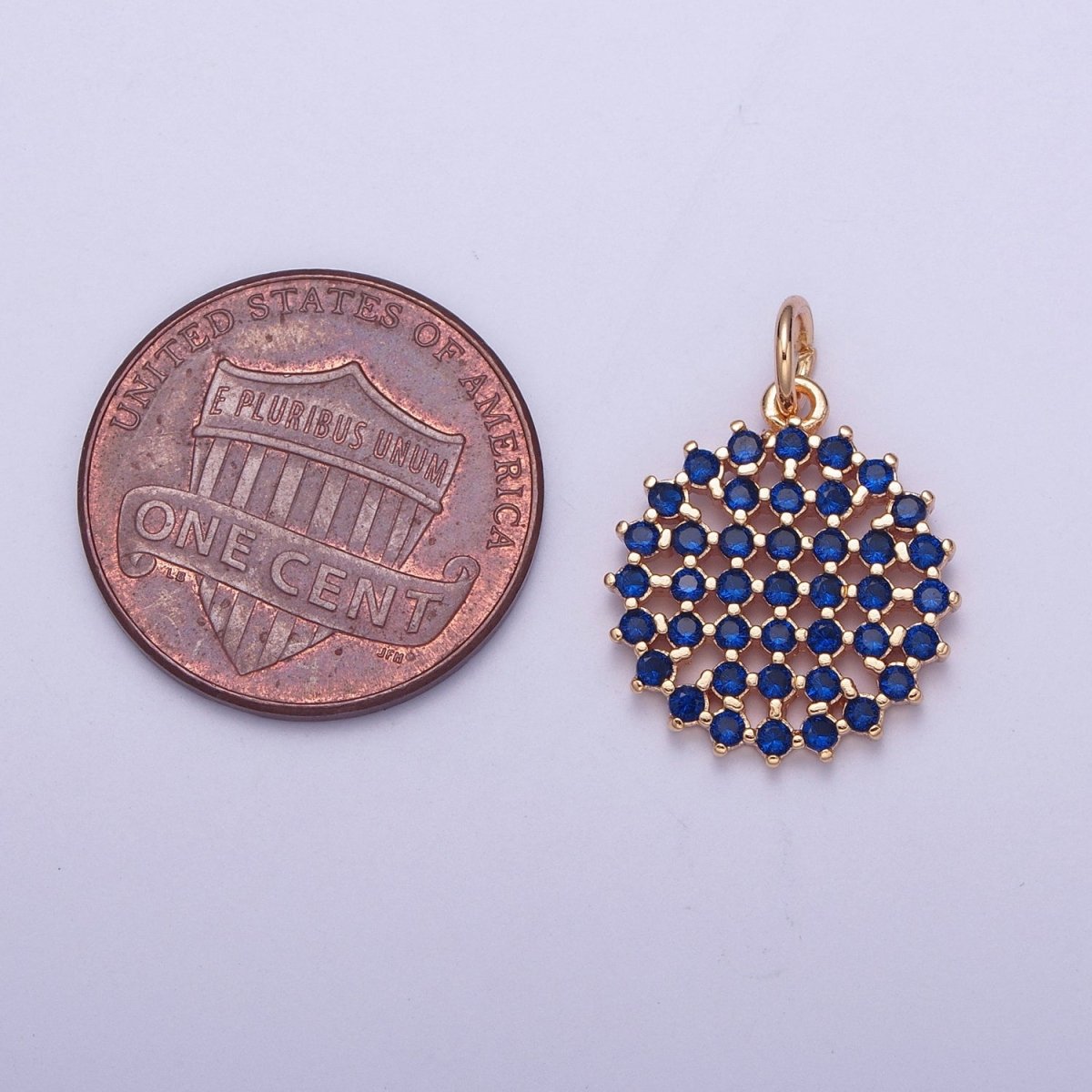 18K Gold Filled Purple, Fuchsia, Pink, Green, Blue, Clear Micro Paved CZ Round Circle Charm | X-156 - X-161