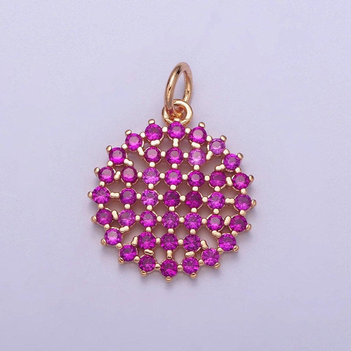 18K Gold Filled Purple, Fuchsia, Pink, Green, Blue, Clear Micro Paved CZ Round Circle Charm | X-156 - X-161