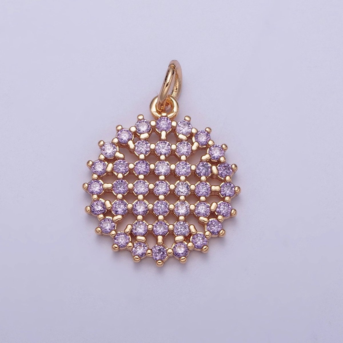18K Gold Filled Purple, Fuchsia, Pink, Green, Blue, Clear Micro Paved CZ Round Circle Charm | X-156 - X-161