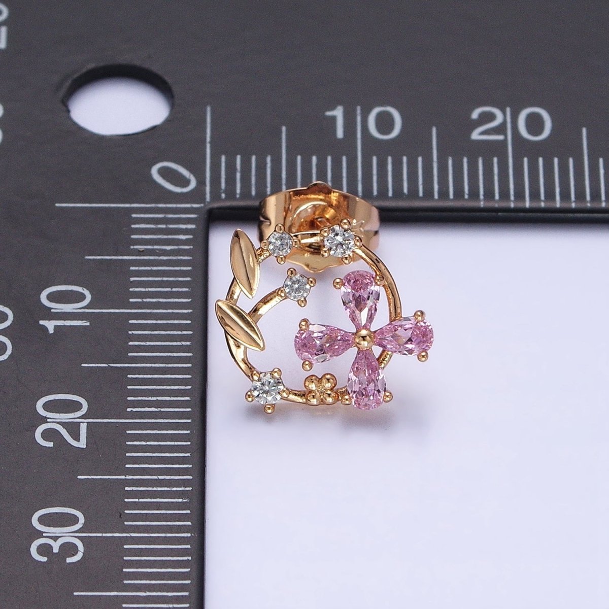18K Gold Filled Purple, Pink CZ Flower Garden Open Round Stud Earrings | AD1319 AD1320