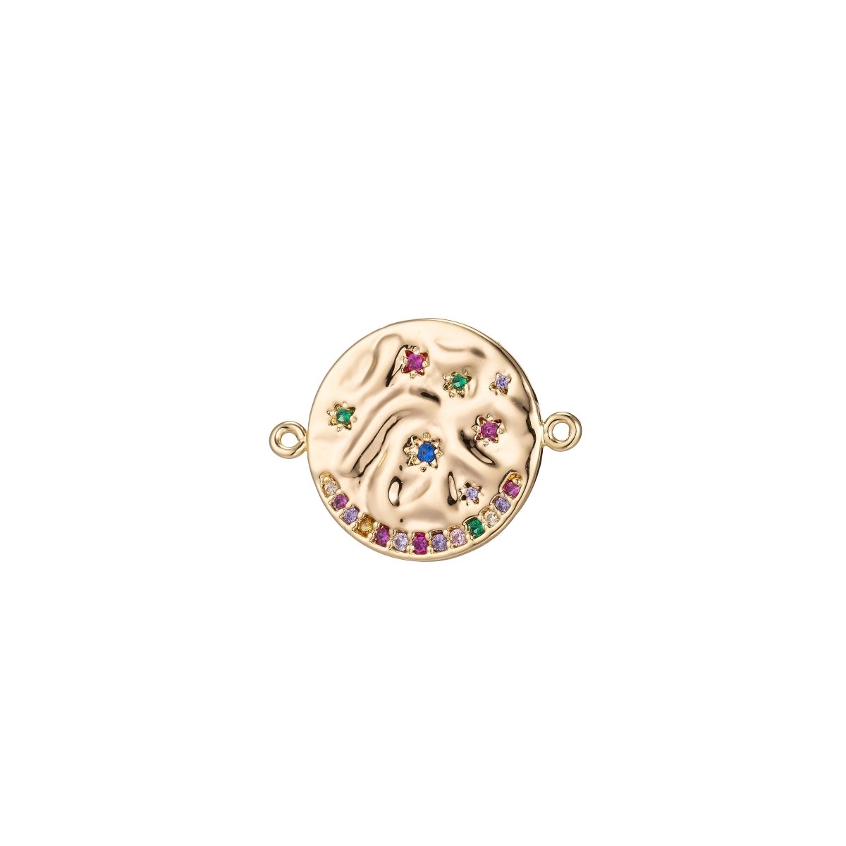 18K Gold Filled Rainbow Stone Coin Bracelet Connector Charm Pendant for Necklace Golden Medallion Cubic Zirconia Findings Jewelry Making F-217 - DLUXCA