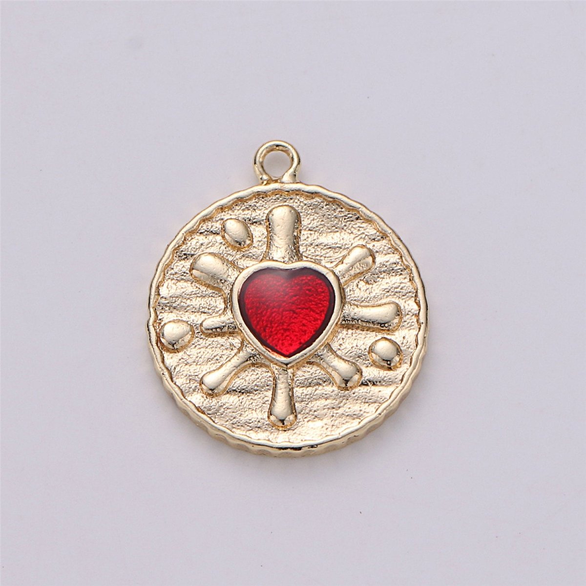 18k Gold Filled Red Heart Pendant Red Enamel Heart Charm Dainty Coin Charm for Necklace Bracelet Earring Charm Making supply E-487 - DLUXCA