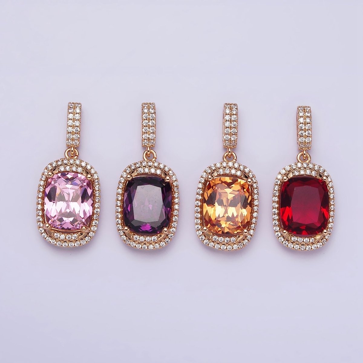 18K Gold Filled Red, Purple, Pink, Peach CZ Micro Paved Lined Pendant | AA515 - AA518