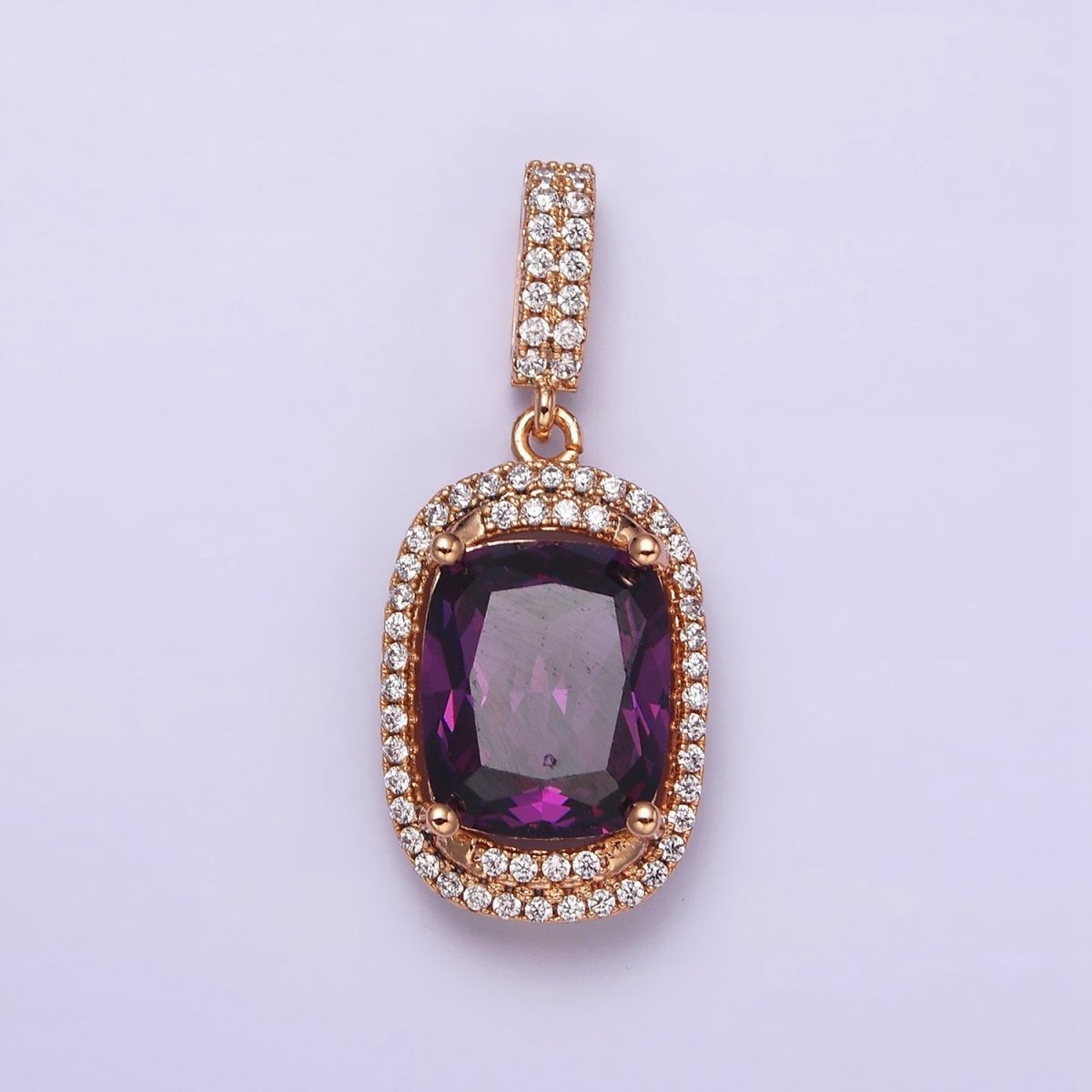 18K Gold Filled Red, Purple, Pink, Peach CZ Micro Paved Lined Pendant | AA515 - AA518