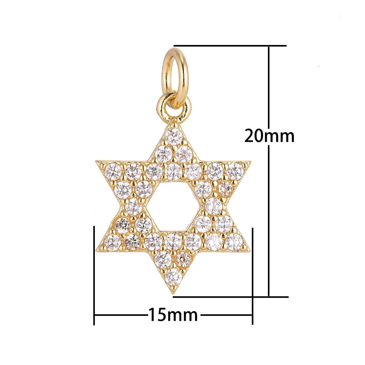 18K Gold Filled Religious Star of David Cubic Zirconia Charm Necklace Pendant Findings for Jewelry Making C-039