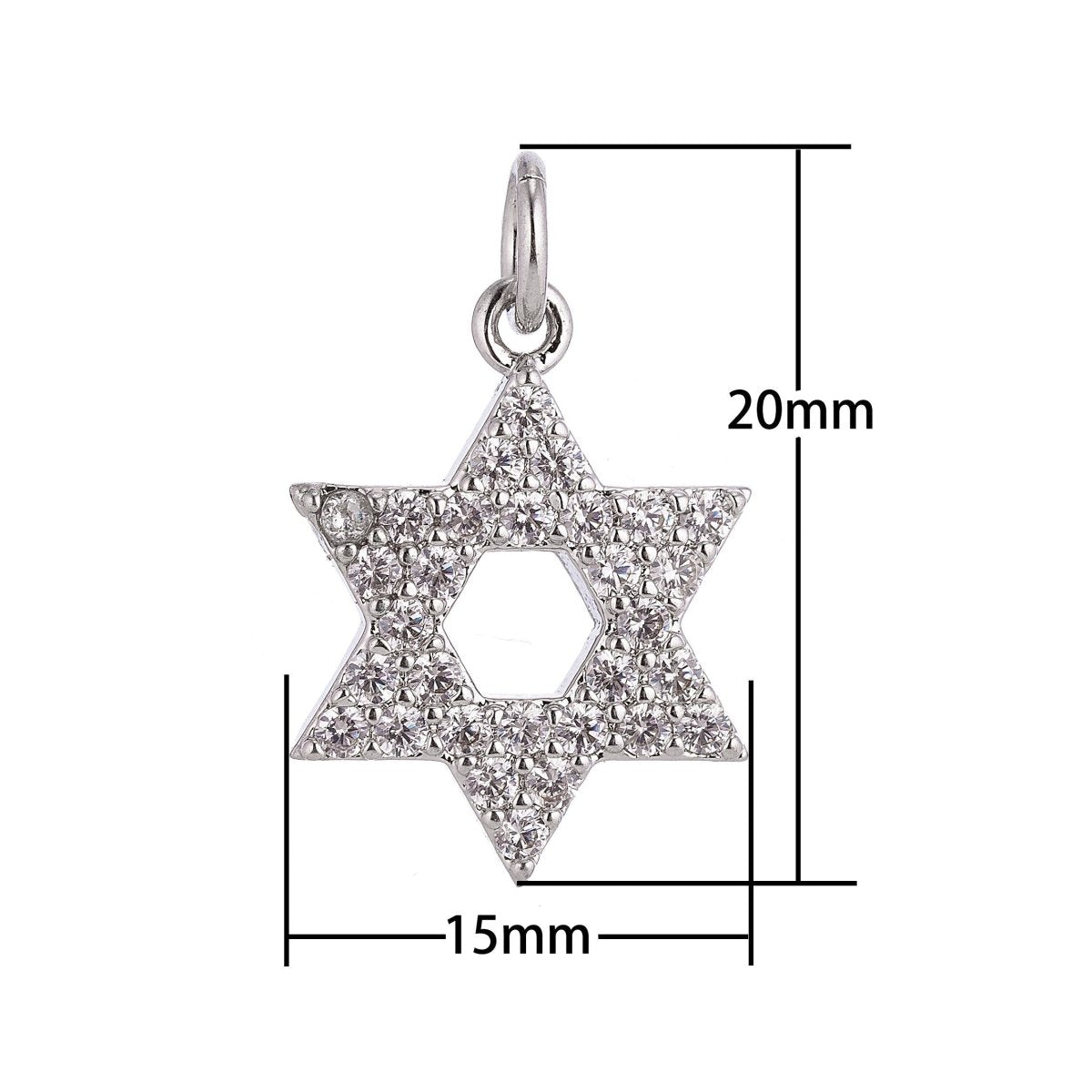 18K Gold Filled Religious Star of David Cubic Zirconia Charm Necklace Pendant Findings for Jewelry Making C-039