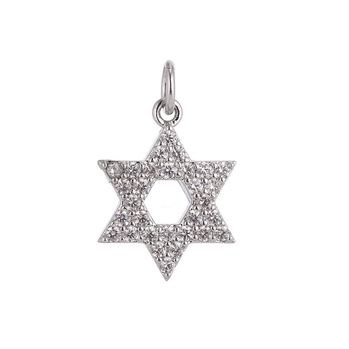 18K Gold Filled Religious Star of David Cubic Zirconia Charm Necklace Pendant Findings for Jewelry Making C-039
