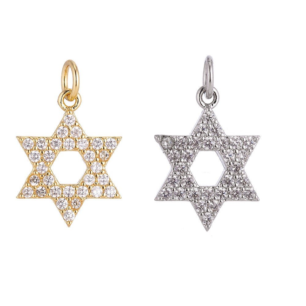 18K Gold Filled Religious Star of David Cubic Zirconia Charm Necklace Pendant Findings for Jewelry Making C-039