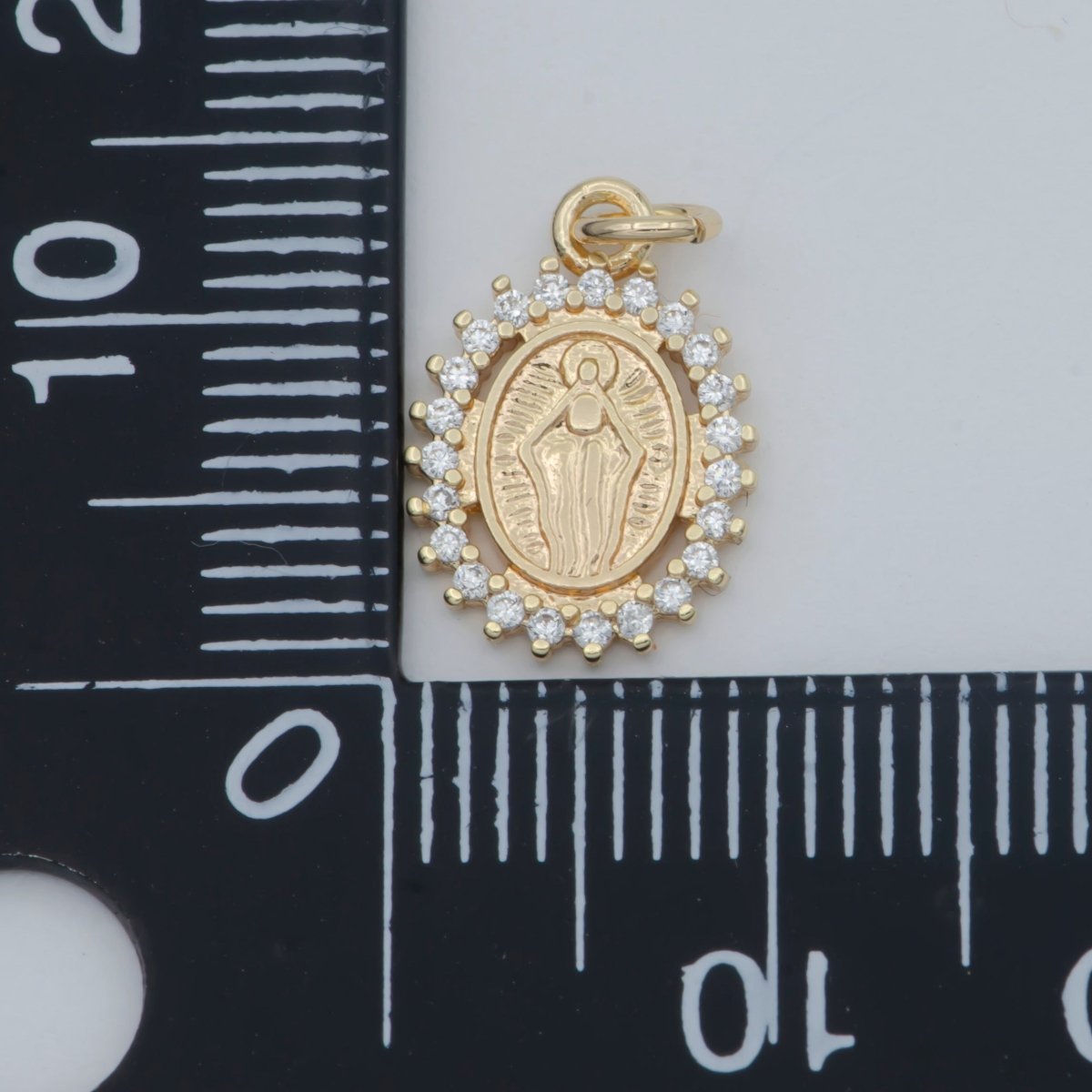 18K Gold Filled Religious Virgin Mary CZ Outline Oval Mini Charm | C005 - DLUXCA