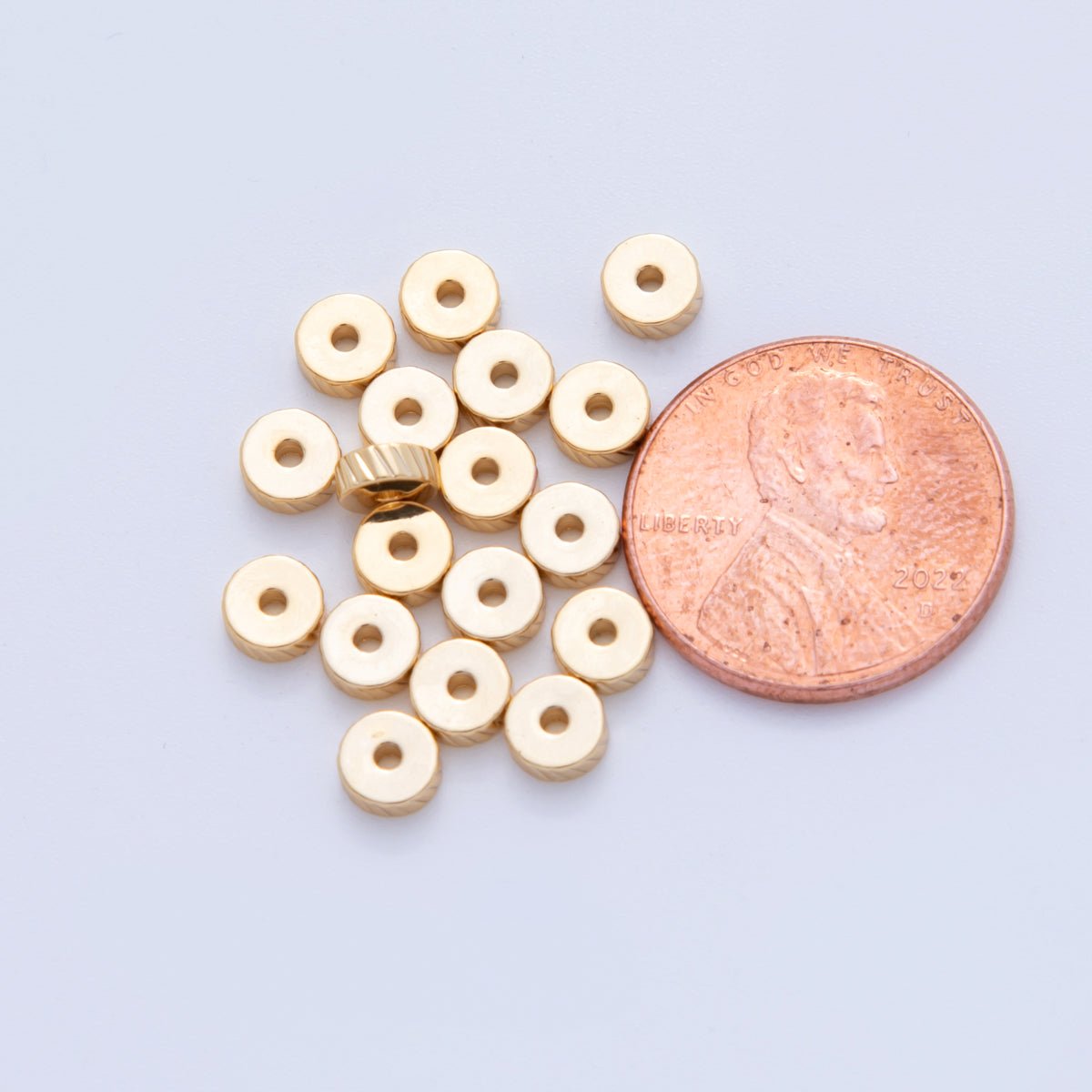 18K Gold Filled Ribbed Lined Thin Rondelle Bead Set | B744 - DLUXCA