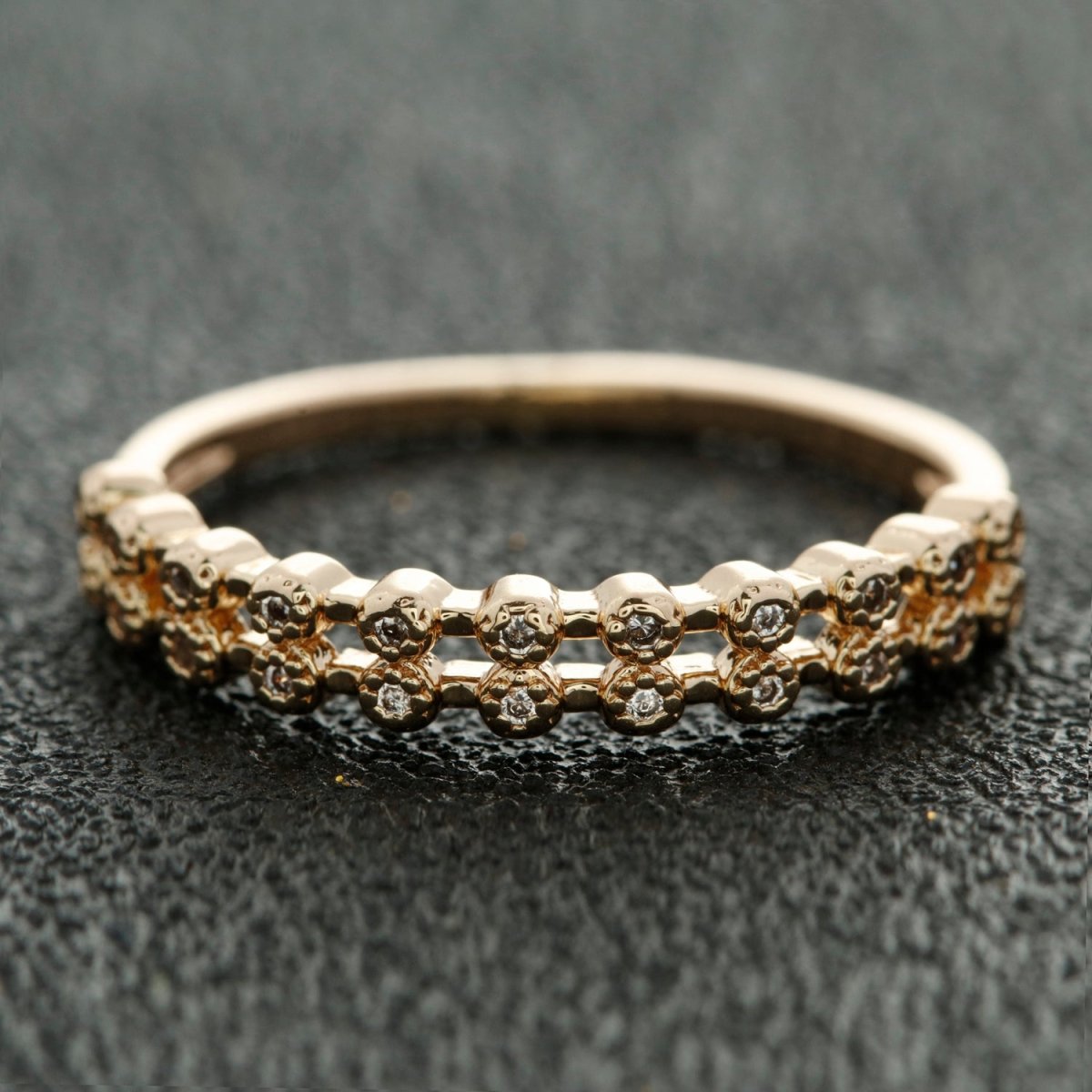 18k gold Filled Ring Micro Pave Cz Cubic Zirconia Gold Band Minimalist Jewelry Stackable U-010~U-013