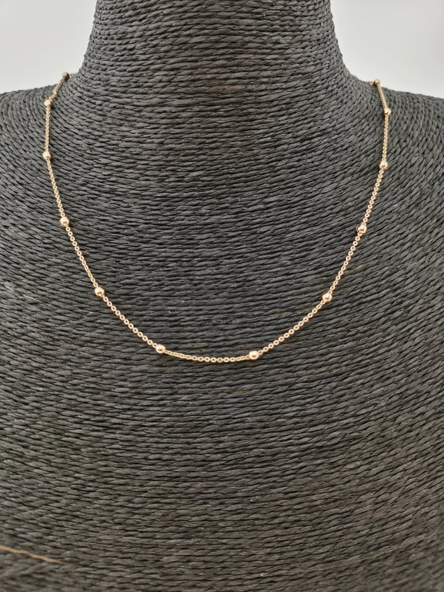 18K Gold Filled Rolo Beaded Chain Necklace, 23 inches Rolo Chain, Dainty 3mm Rolo Necklace w/ Spring Ring | CN-368 - DLUXCA