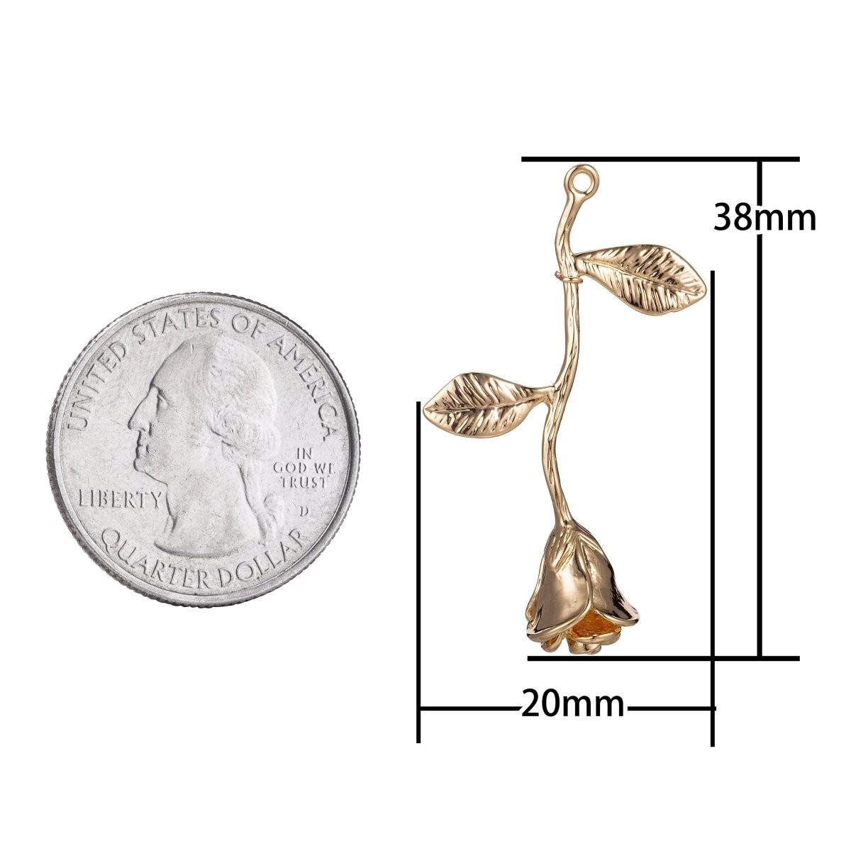 18k Gold Filled Rose Pendant Gold Rose Charm Charm Floral, Flower Belle Layered Necklace Pendant Bails for Jewelry Making E-873 - DLUXCA
