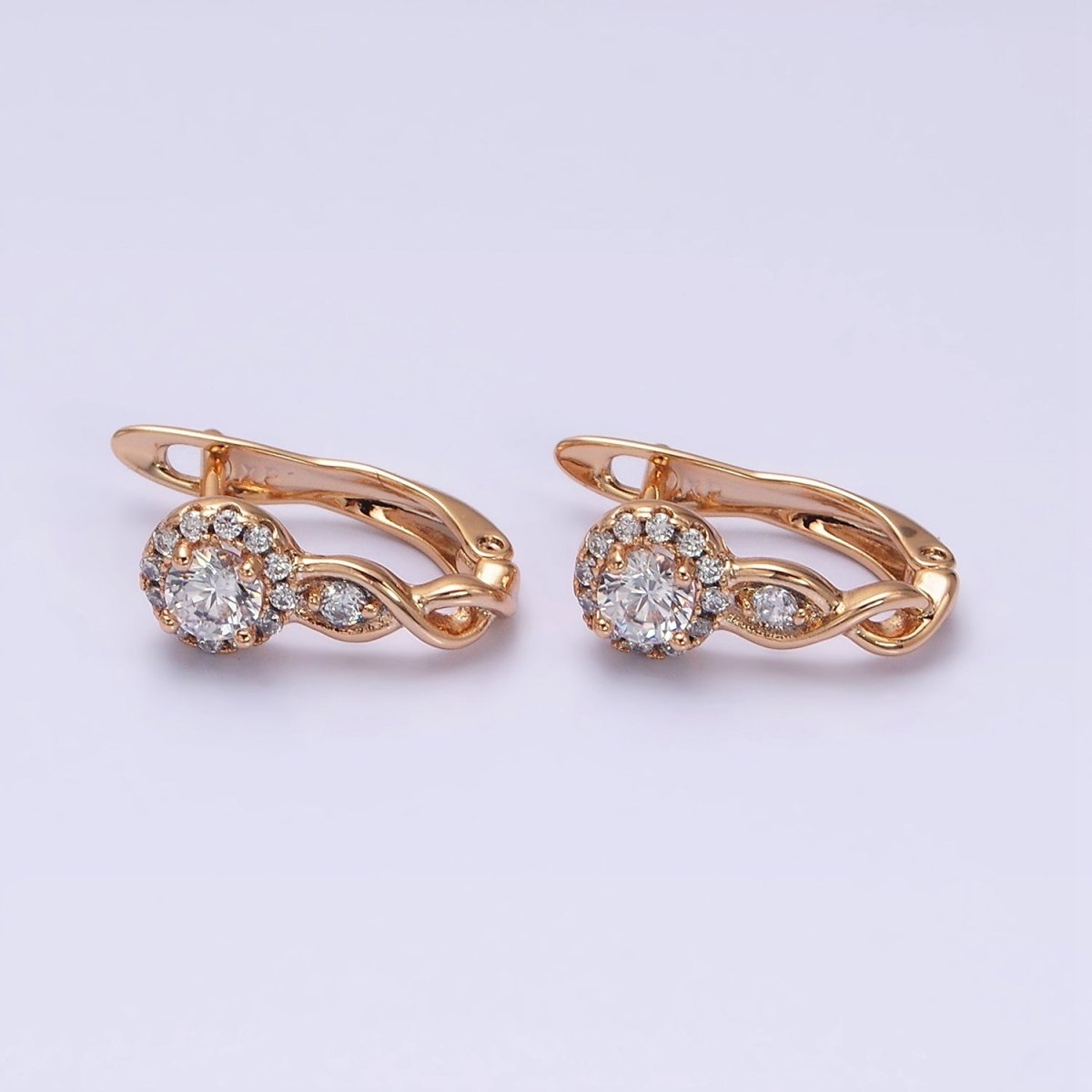 18K Gold Filled Round CZ Twist Geometric English Lock Earrings | AD1422 - DLUXCA