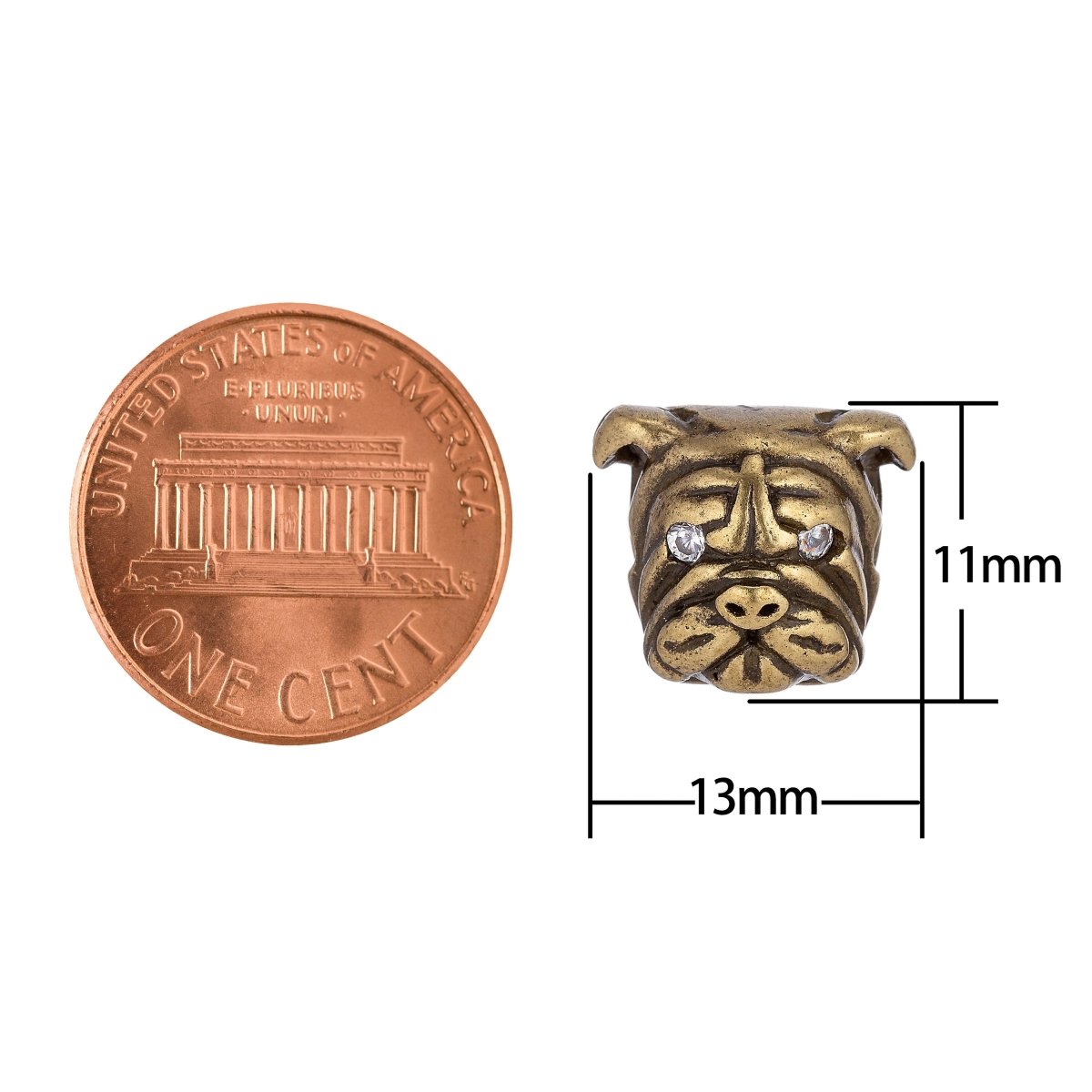 18K Gold Filled Scary Mad Angry Bulldog Head Antique Spacer Bead | B-018