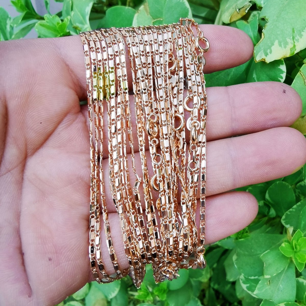 18K Gold Filled Scroll Chain Necklace, 17.6 Inch Finished Pink Gold Necklace, Dainty 1.6mm Designed Necklace w/ Spring Ring | CN-797 Clearance Pricing - DLUXCA
