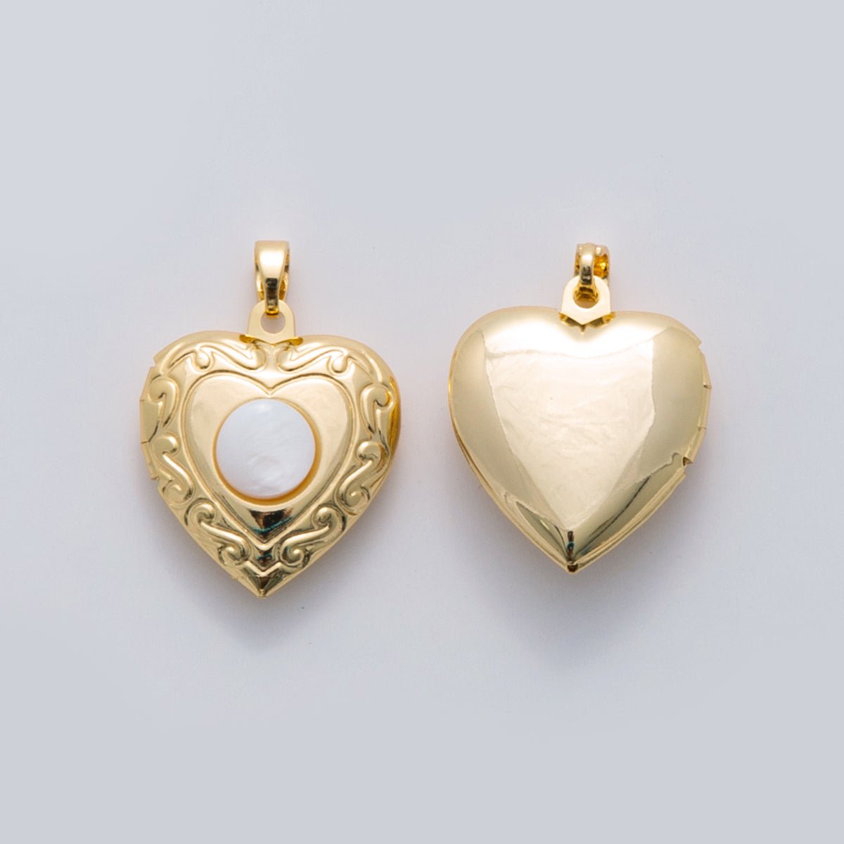 18K Gold Filled Shell Pearl Artisan Heart Locket Pendant | AH691 - DLUXCA