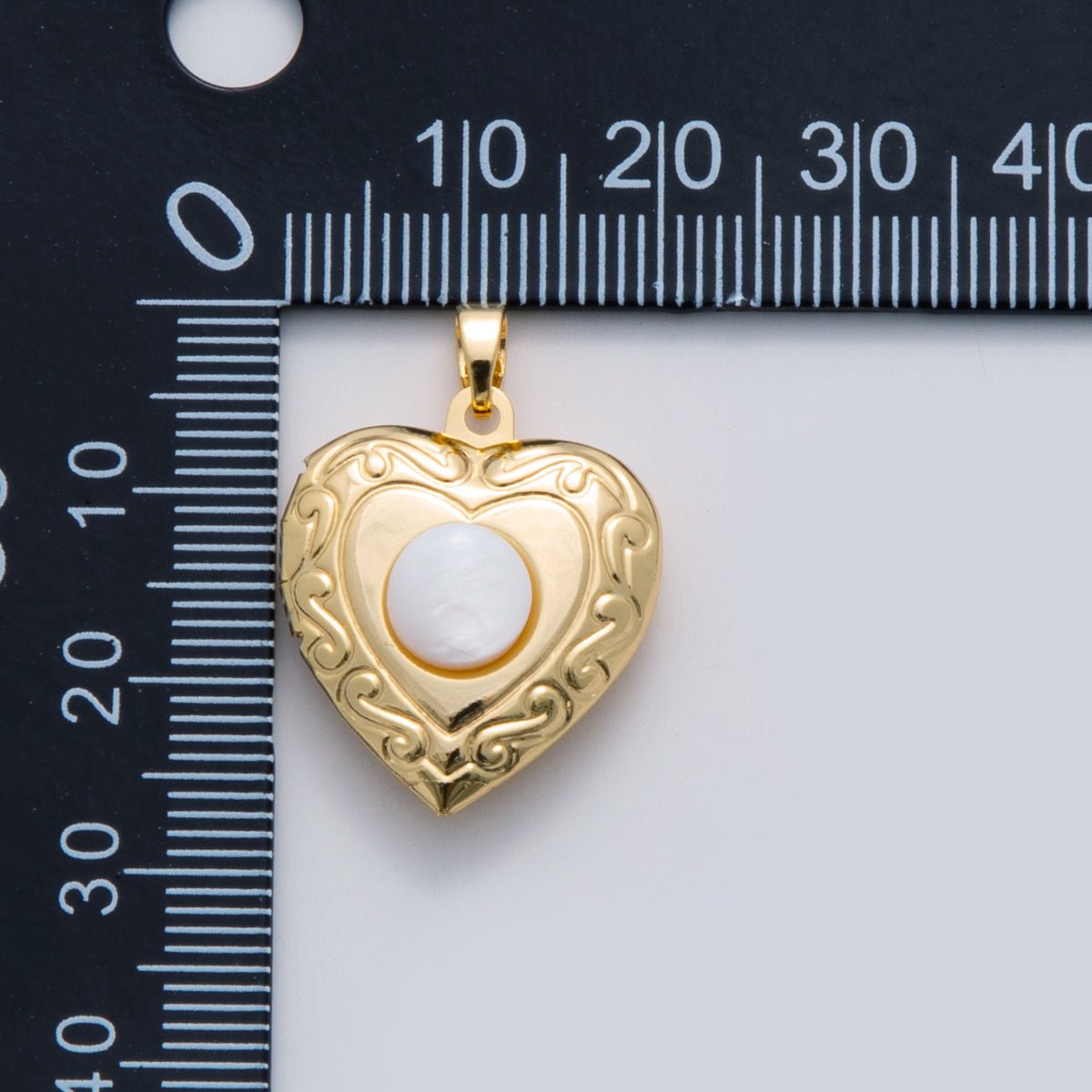 18K Gold Filled Shell Pearl Artisan Heart Locket Pendant | AH691 - DLUXCA