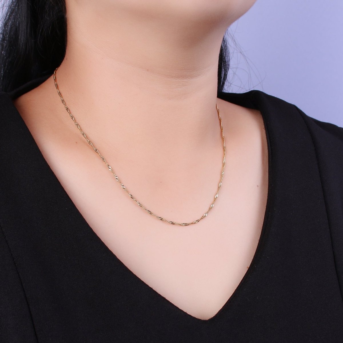 18K Gold Filled Singapore Chain Necklace, 1.5mm In Width, Ready To Wear Silver Twist Chain Necklace 18 inch | WA-442 WA-443 WA-727 Clearance Pricing