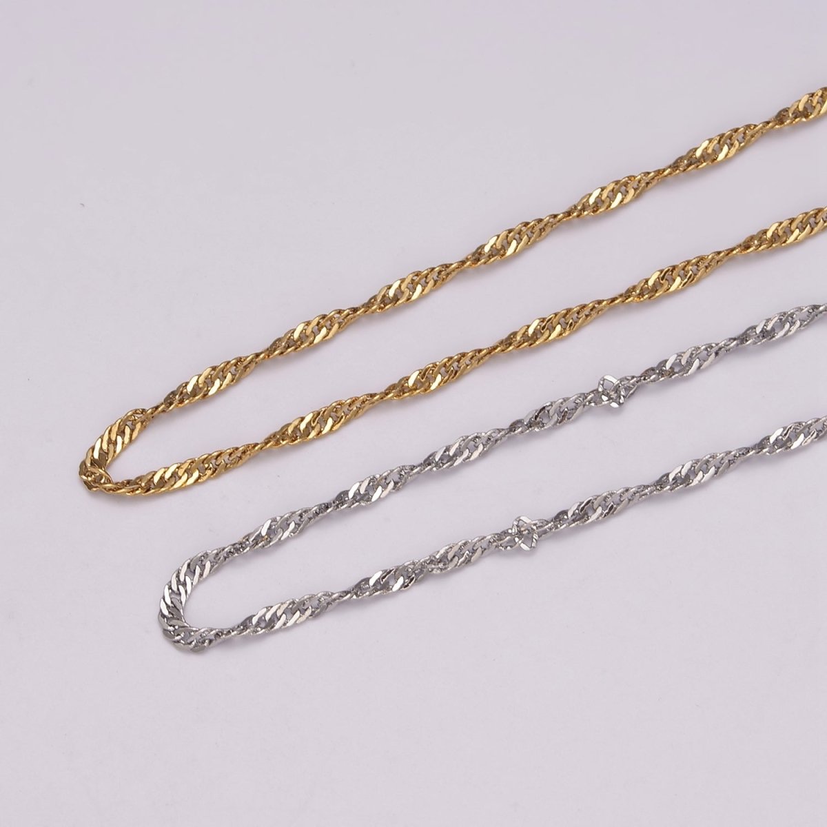 18K Gold Filled Singapore Chain Necklace, 1.5mm In Width, Ready To Wear Silver Twist Chain Necklace 18 inch | WA-442 WA-443 WA-727 Clearance Pricing