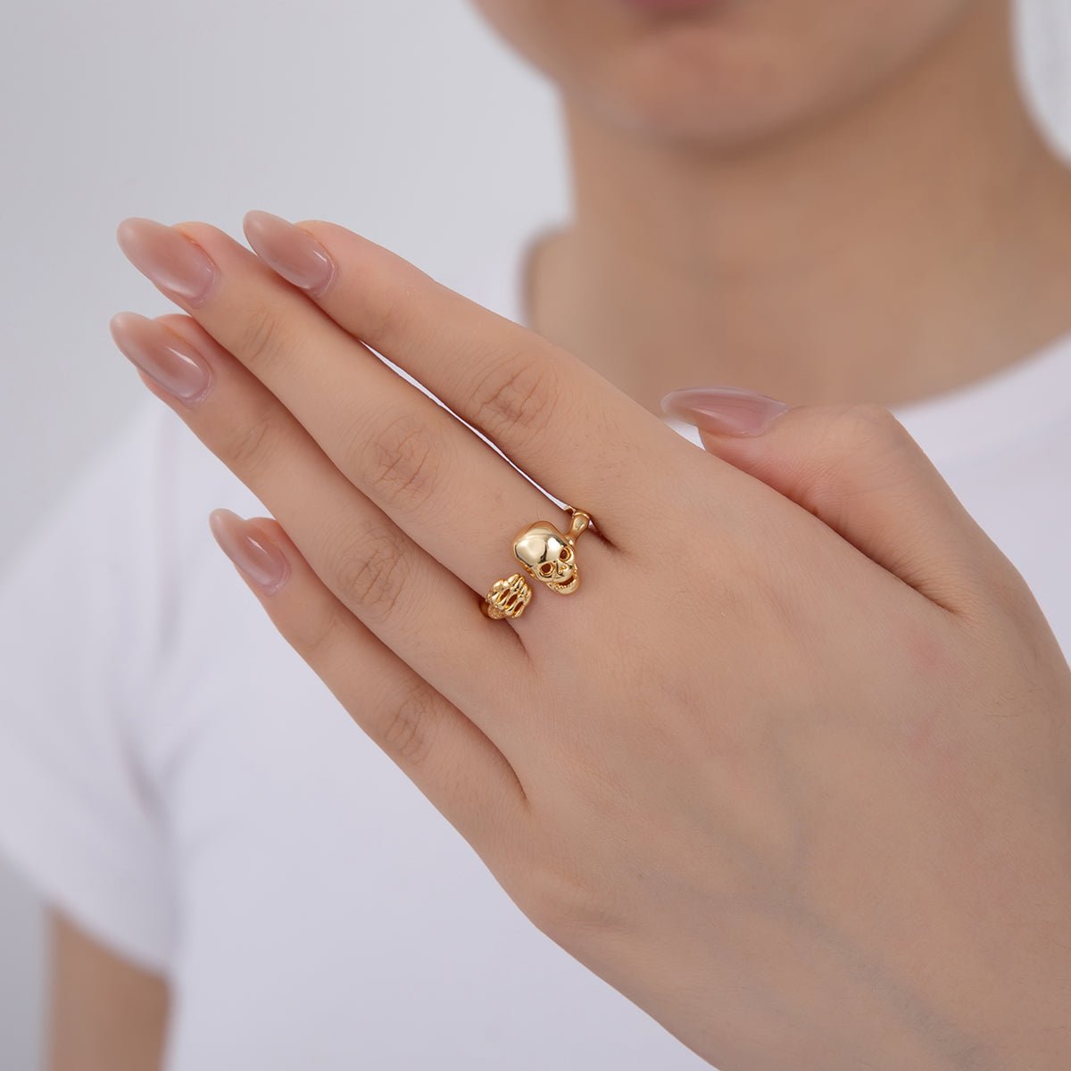18K Gold Filled Skeleton Skull Head Molten Claw Wrap Ring | O1752 - DLUXCA