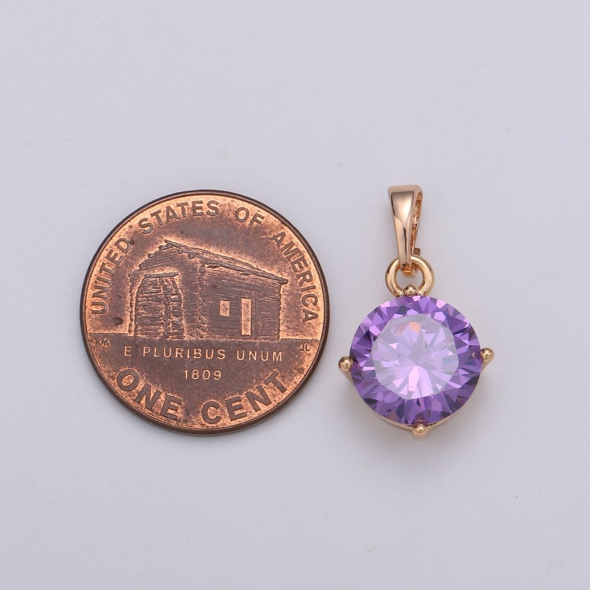 18k Gold Filled Solitaire Pendant Round Cut Charm for necklace Birthstone Clear Green Red Purple Cubic Zirconia Round Charm J-171~J-175