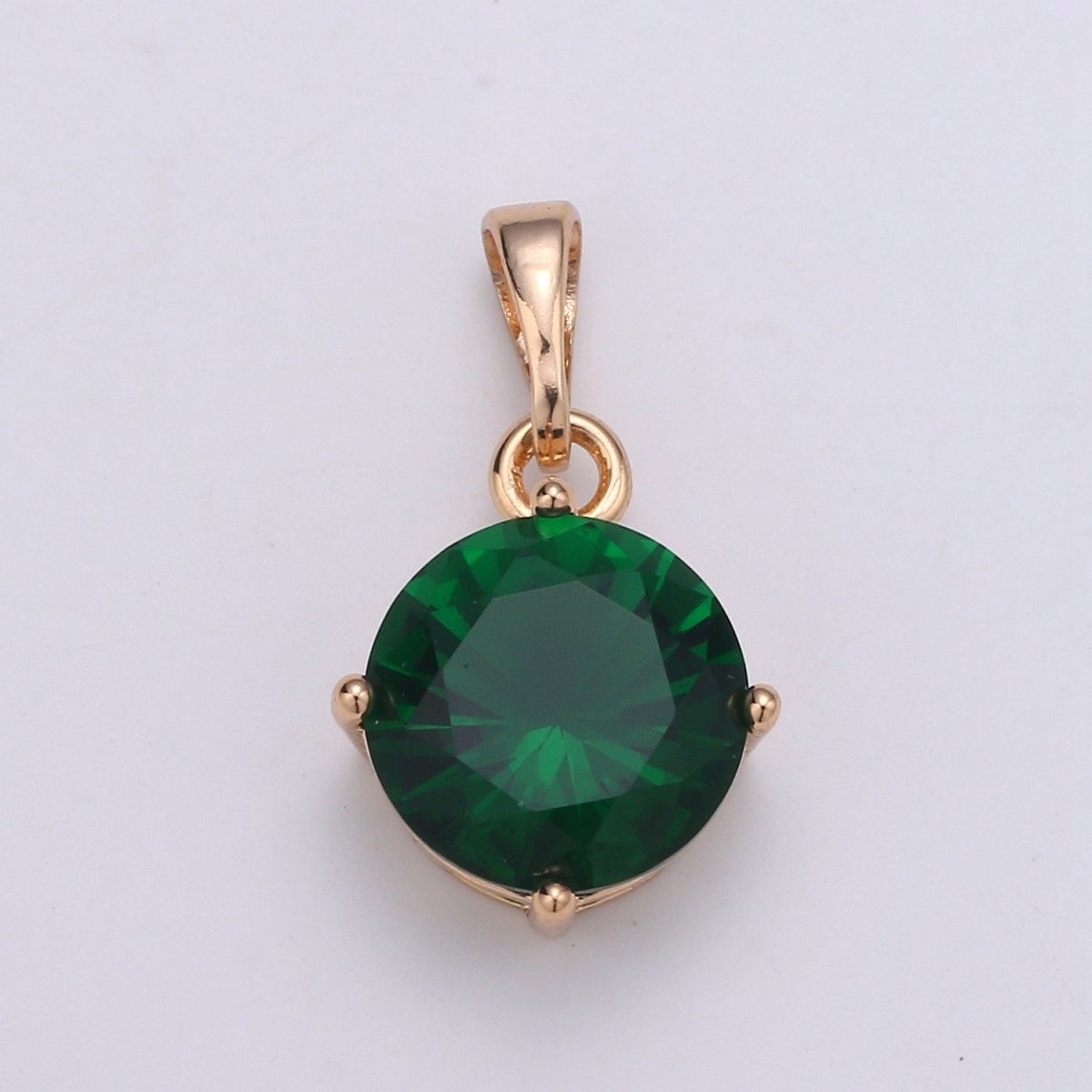 18k Gold Filled Solitaire Pendant Round Cut Charm for necklace Birthstone Clear Green Red Purple Cubic Zirconia Round Charm J-171~J-175