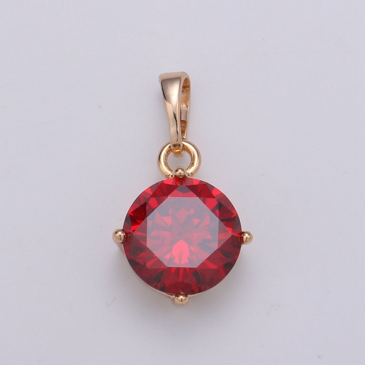 18k Gold Filled Solitaire Pendant Round Cut Charm for necklace Birthstone Clear Green Red Purple Cubic Zirconia Round Charm J-171~J-175
