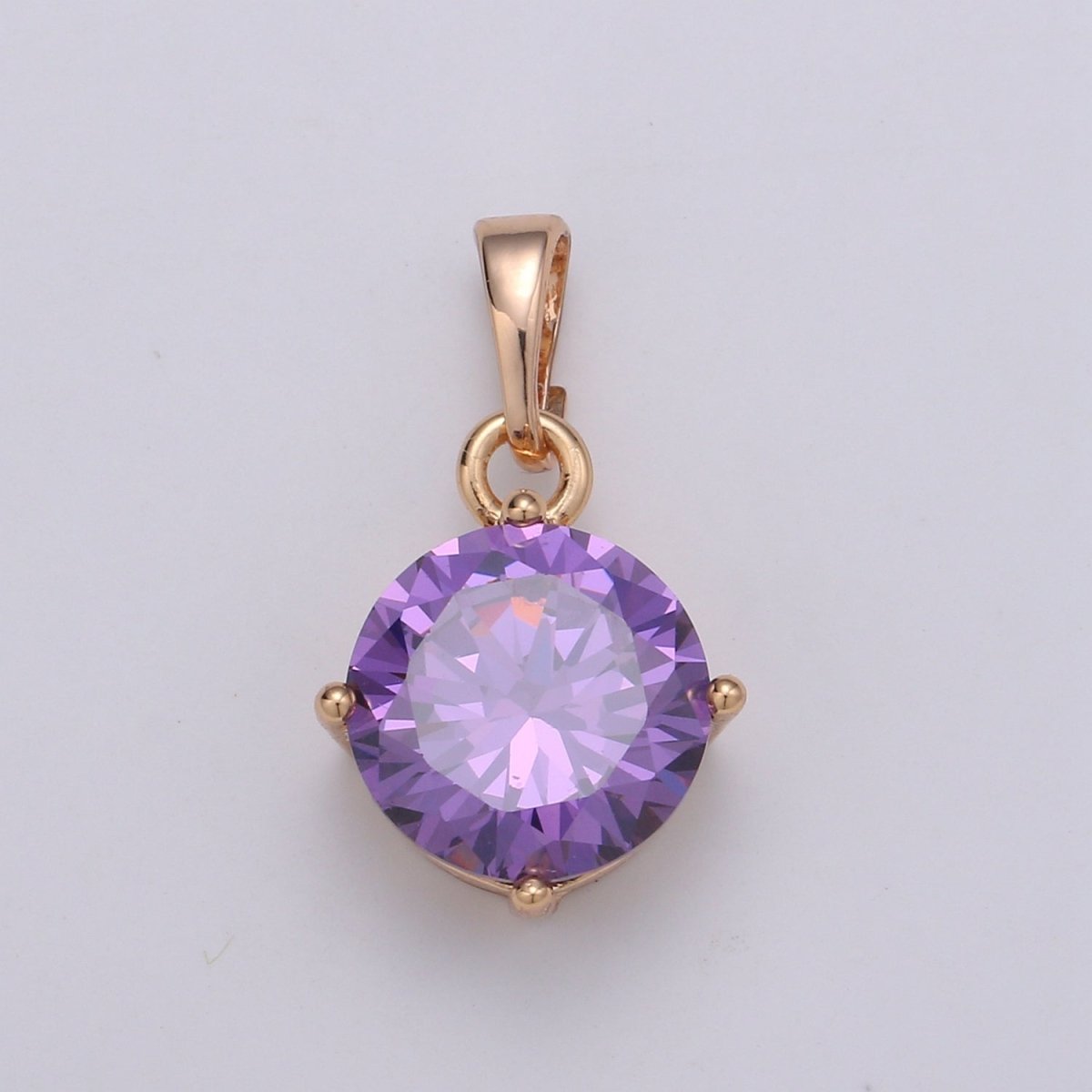 18k Gold Filled Solitaire Pendant Round Cut Charm for necklace Birthstone Clear Green Red Purple Cubic Zirconia Round Charm J-171~J-175