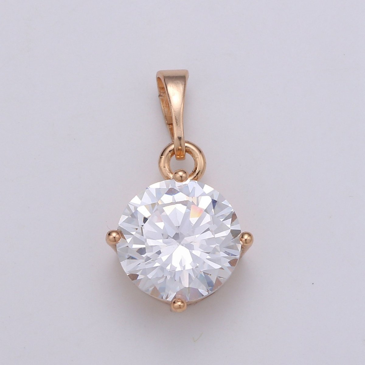 18k Gold Filled Solitaire Pendant Round Cut Charm for necklace Birthstone Clear Green Red Purple Cubic Zirconia Round Charm J-171~J-175