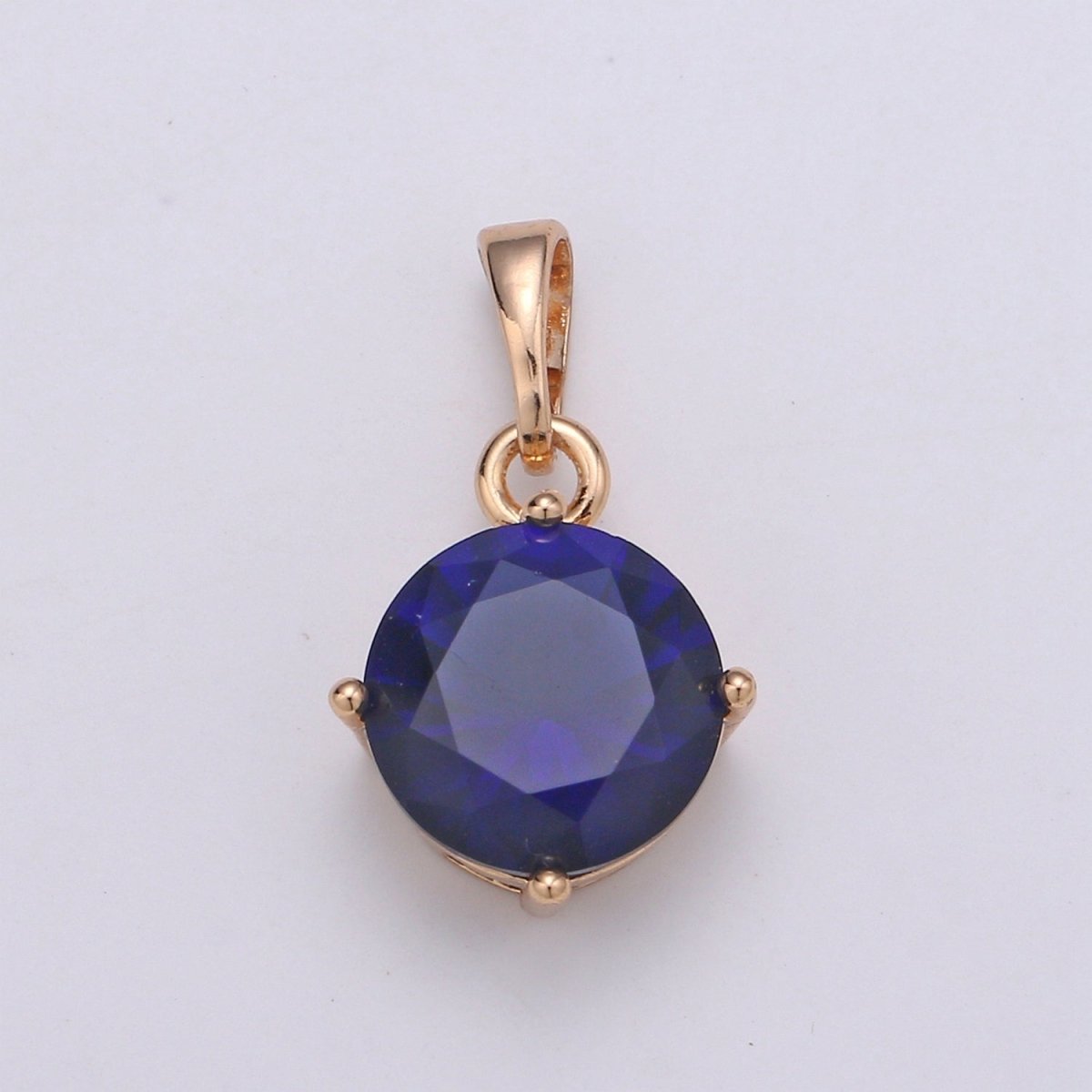 18k Gold Filled Solitaire Pendant Round Cut Charm for necklace Birthstone Clear Green Red Purple Cubic Zirconia Round Charm J-171~J-175
