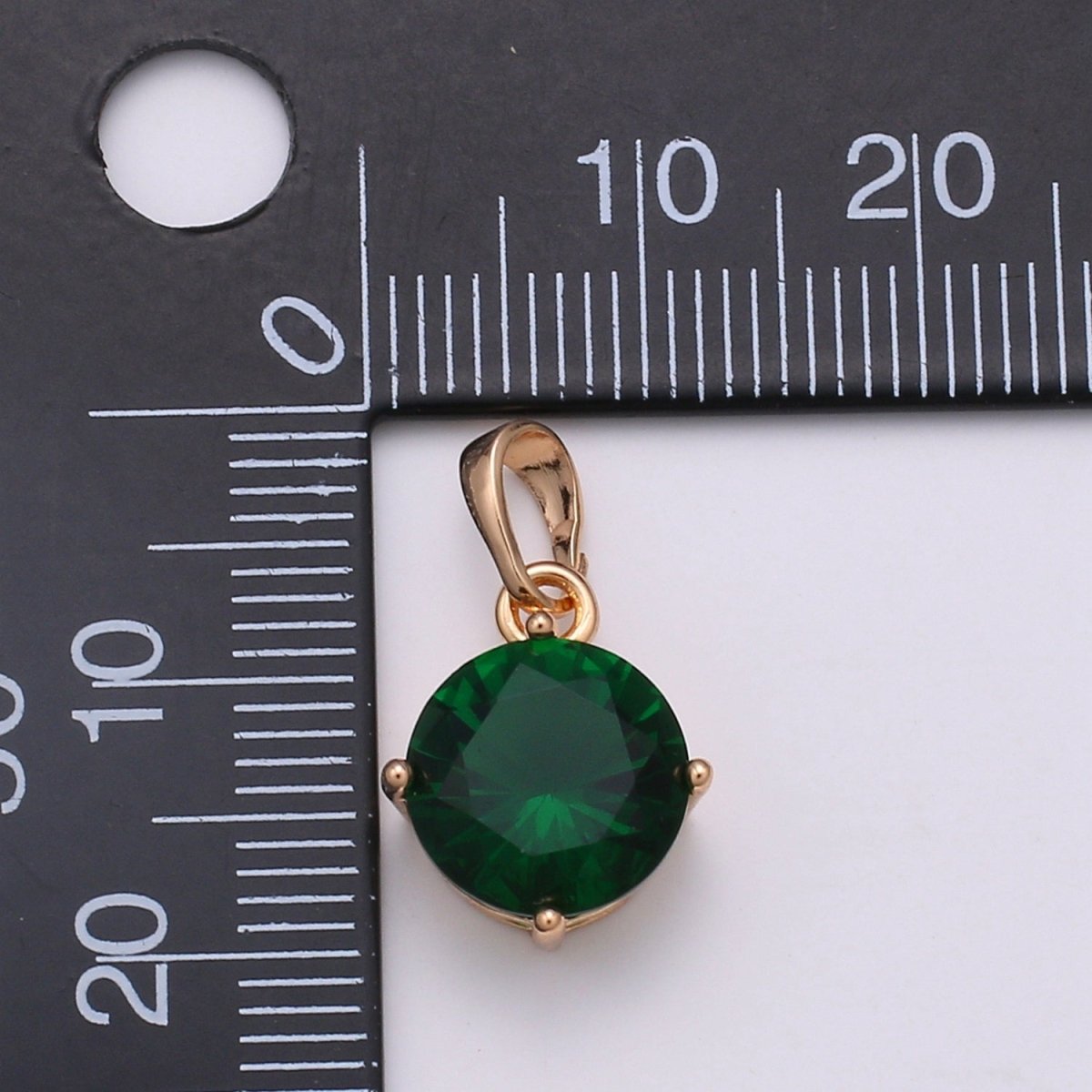 18k Gold Filled Solitaire Pendant Round Cut Charm for necklace Birthstone Clear Green Red Purple Cubic Zirconia Round Charm J-171~J-175