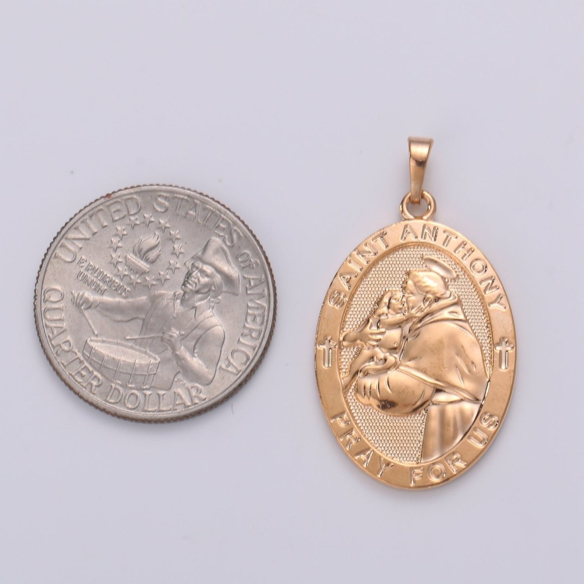 18k Gold Filled St Anthony Pendant Medal - Patron of Lost Things - Religious Jewelry Novena Prayer Rosary Supply J-115